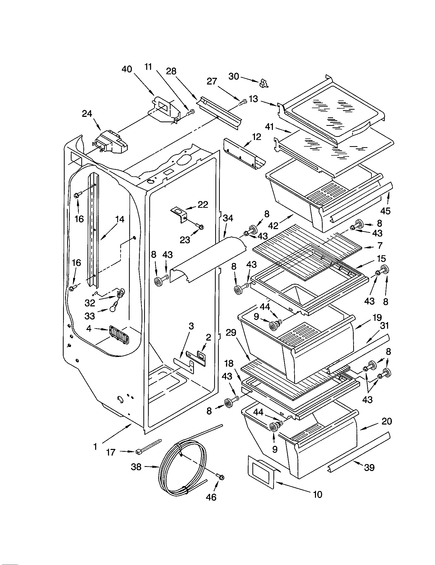Kenmore 10651582200 refrigerator liner diagram