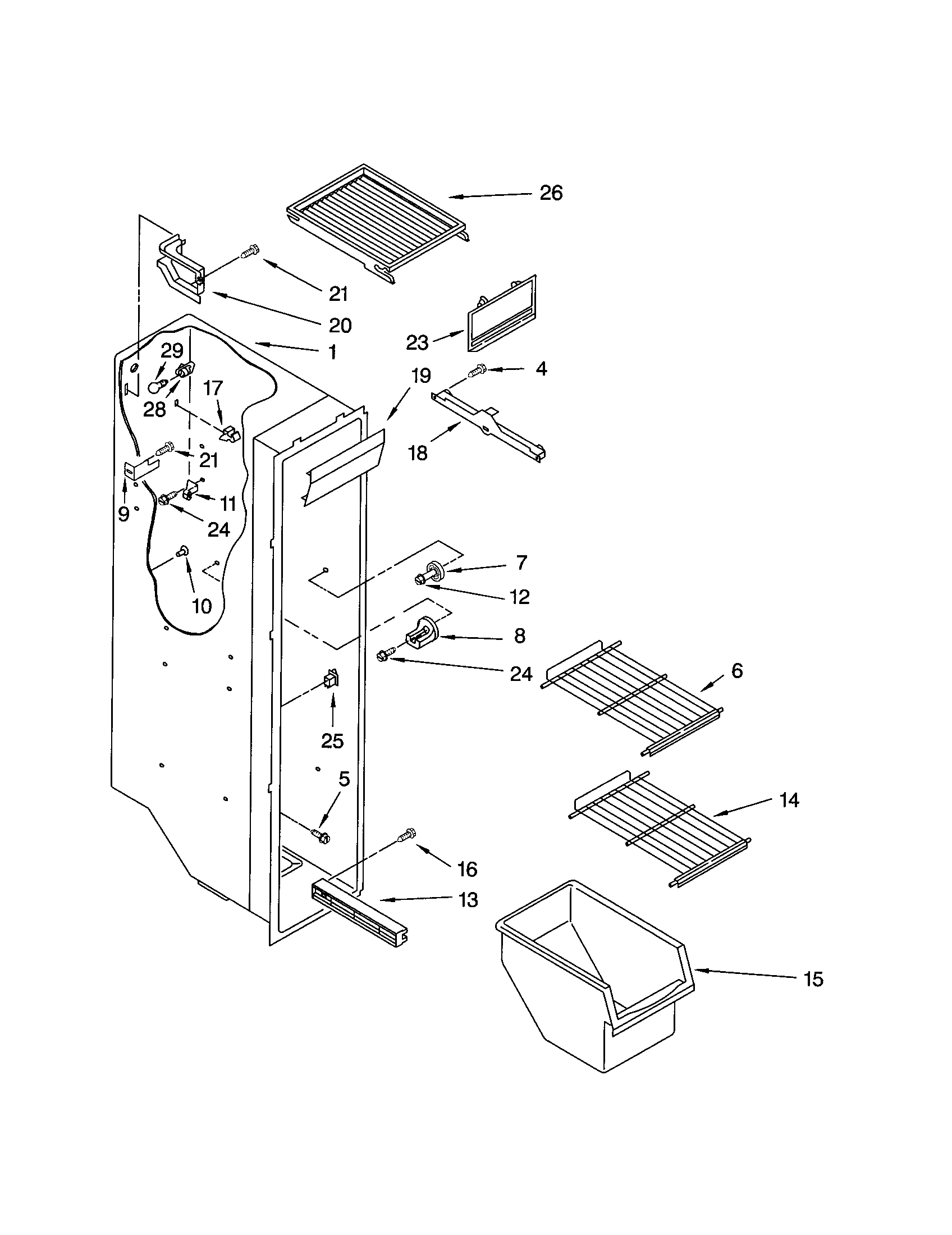 Kenmore 10651582200 freezer liner diagram