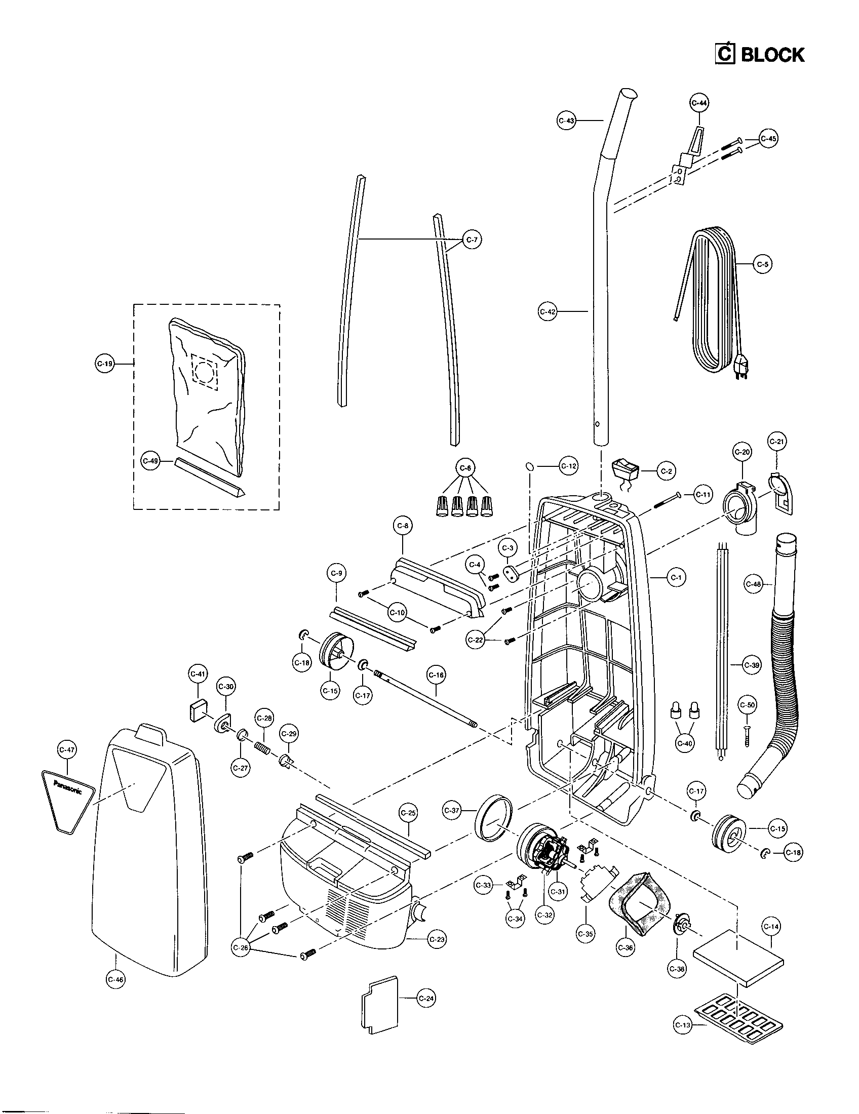 Panasonic MC-5501 motor housing/motor/handle/body diagram