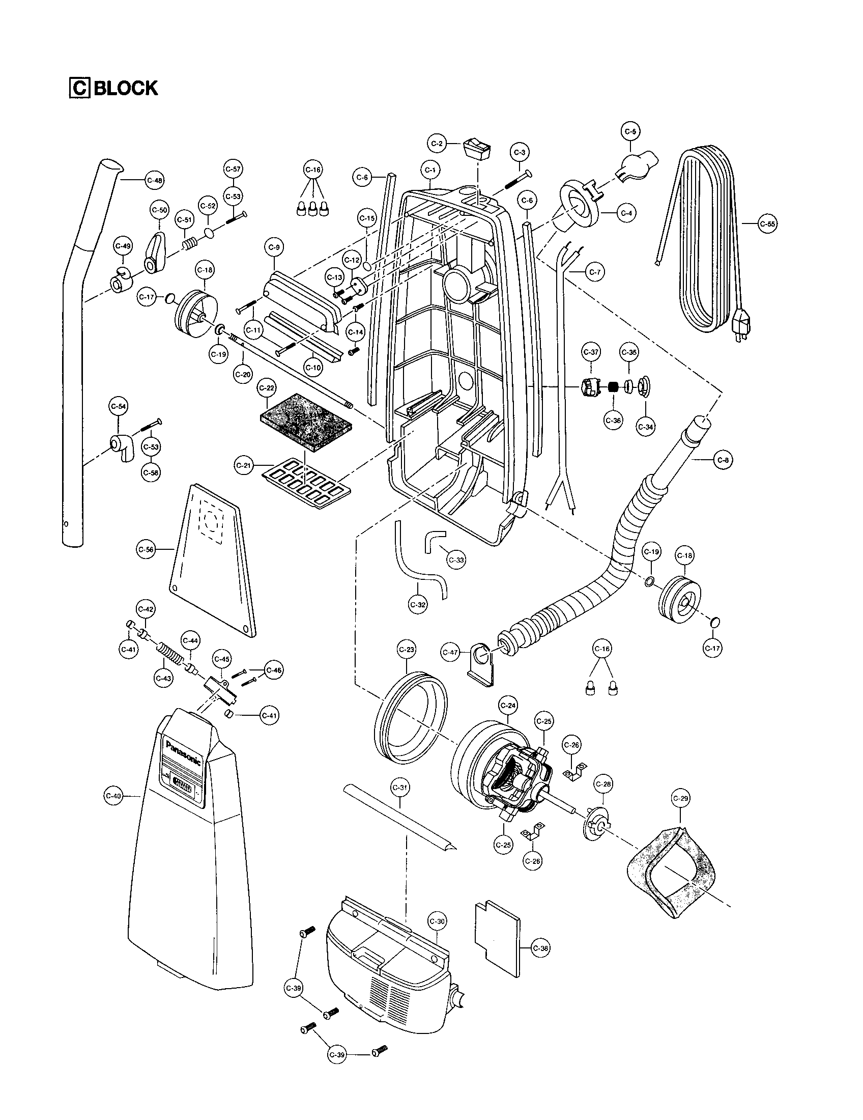 Panasonic MC-V5207 motor housing/motor/handle/body diagram