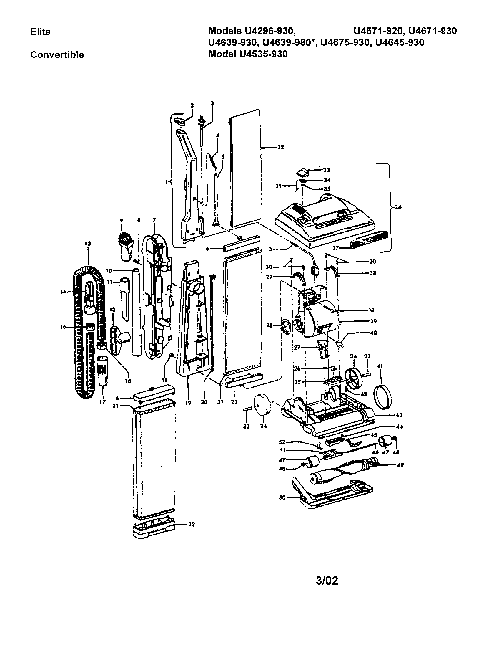 Hoover U4639-980 vacuum assembly diagram