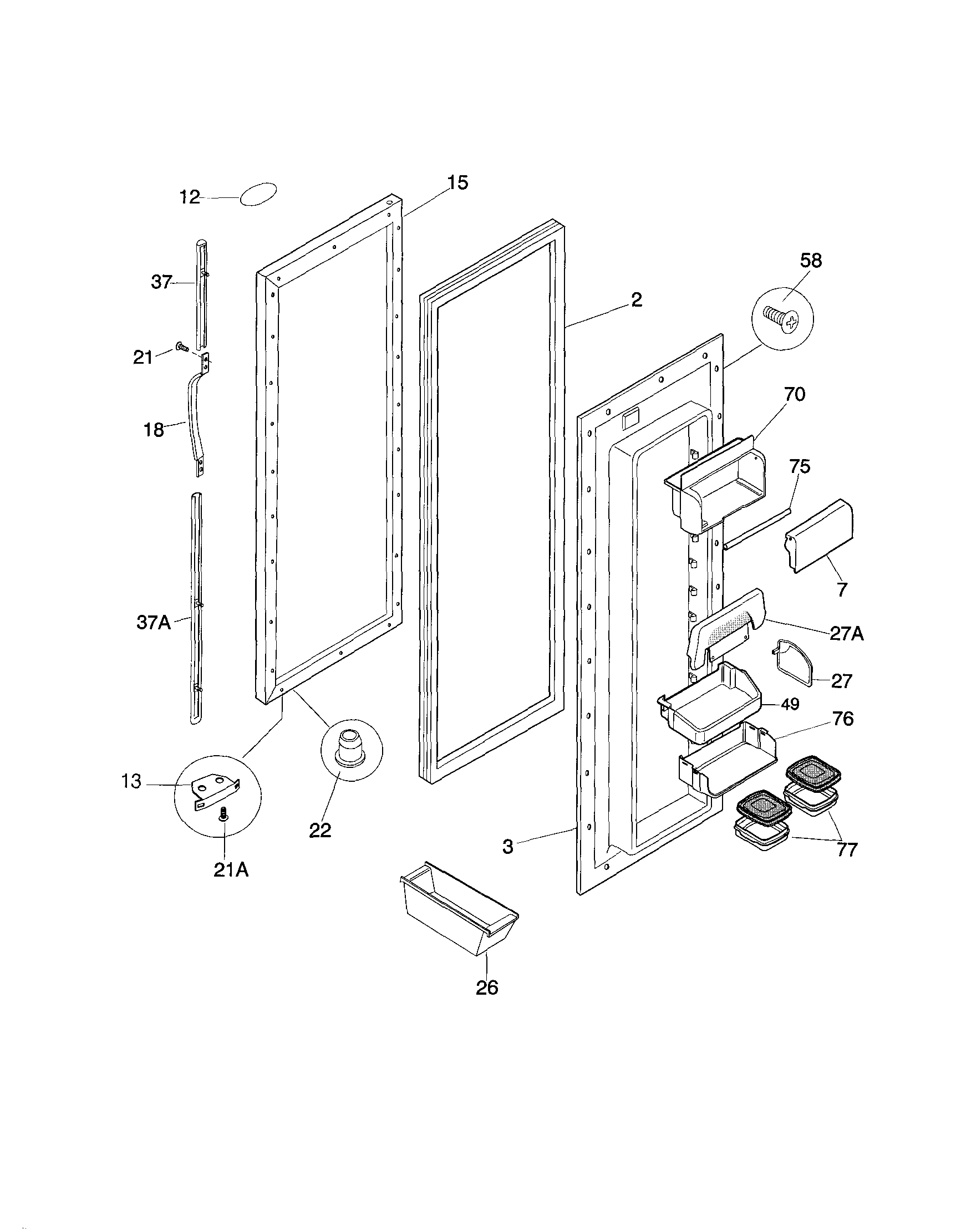 Frigidaire FRS26ZGGD5 refrigerator door diagram