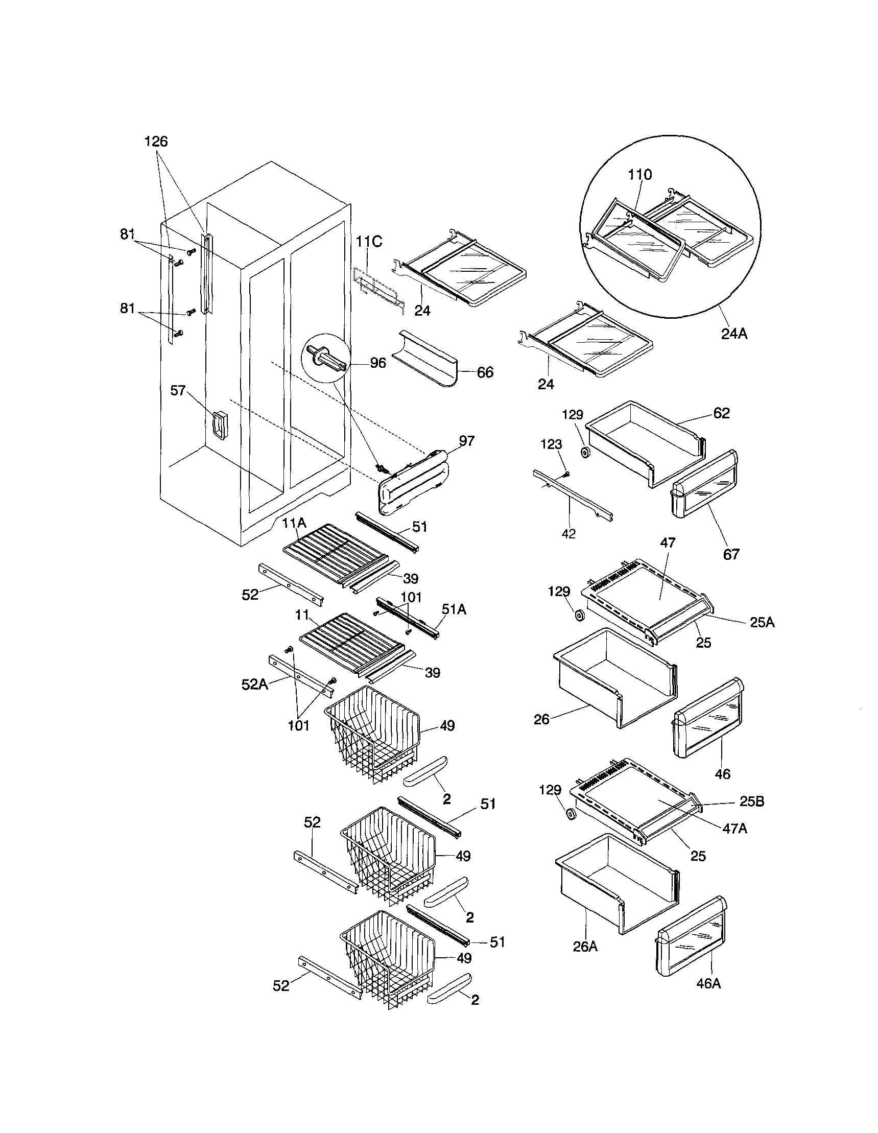 Frigidaire FRS26ZGGD5 shelves diagram