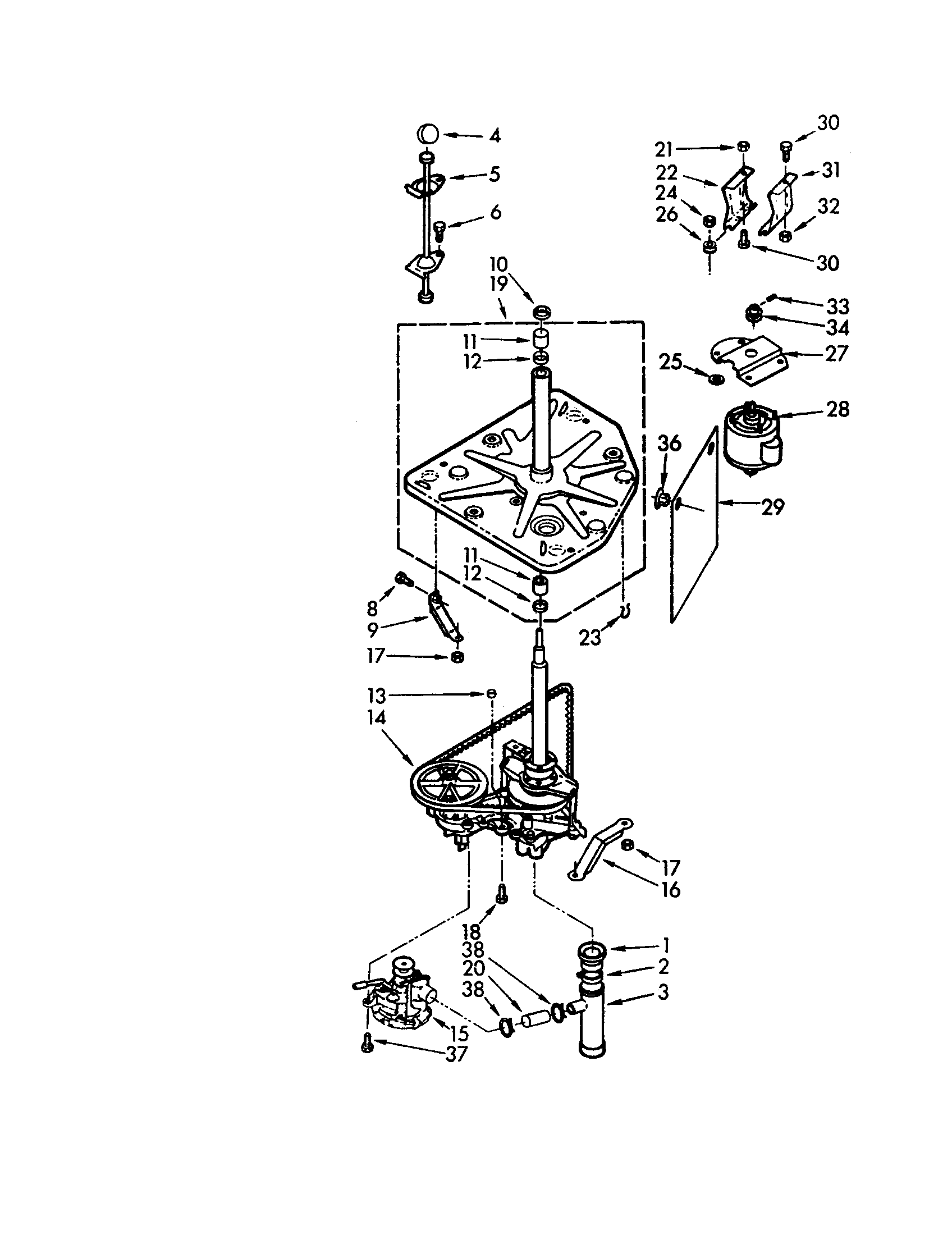 Whirlpool LXA7405W0 drive system diagram