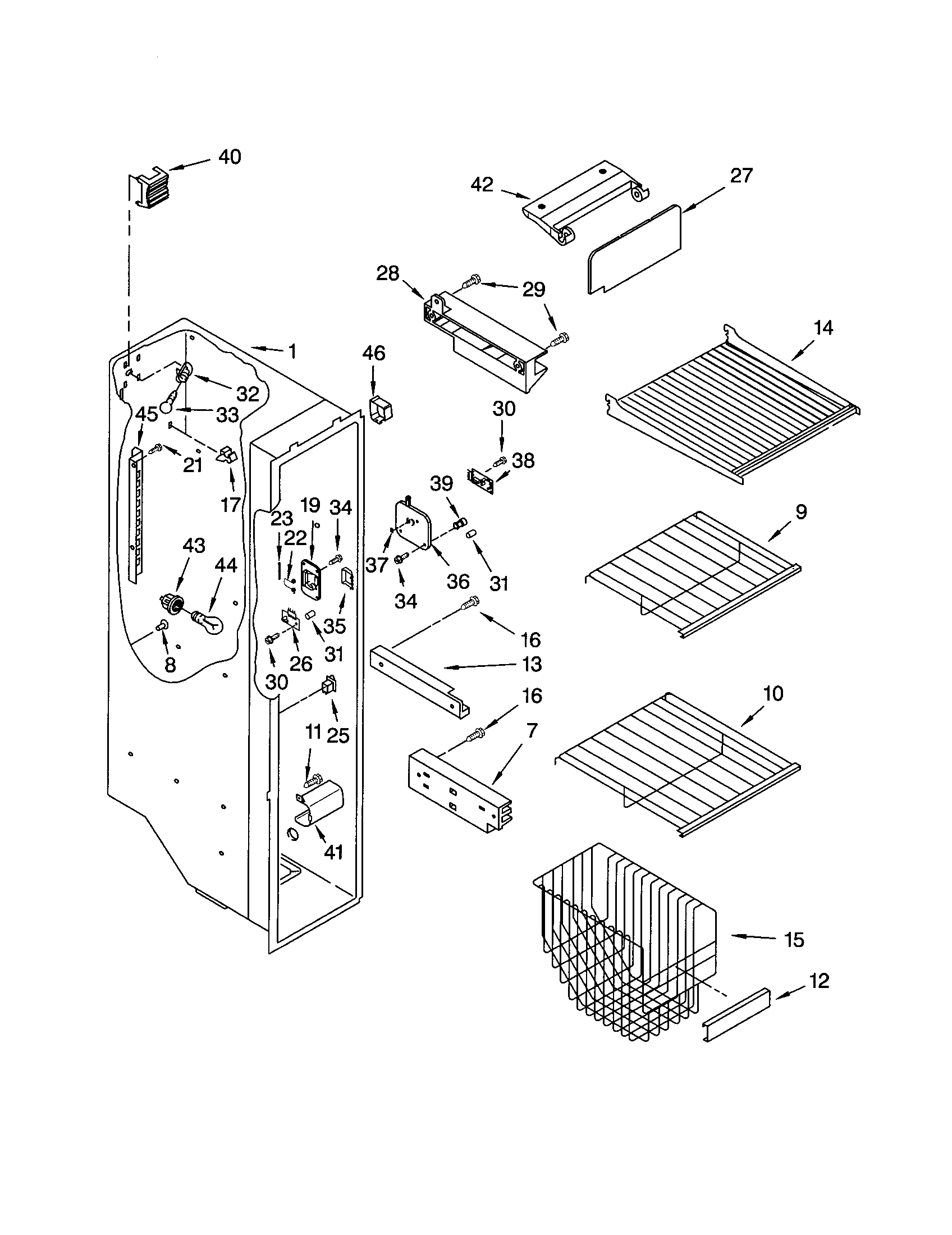 Kenmore 10651564103 freezer liner diagram