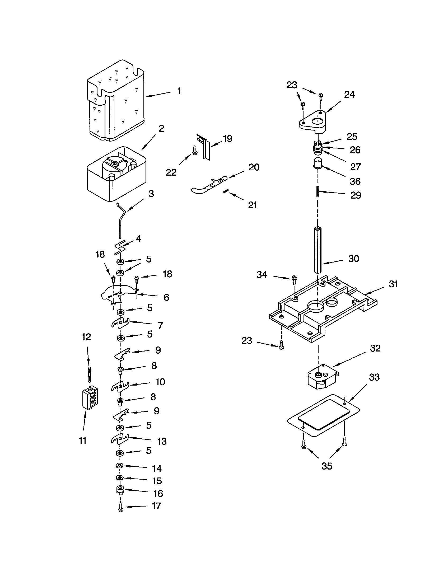 Kenmore 10653562201 motor and ice container diagram