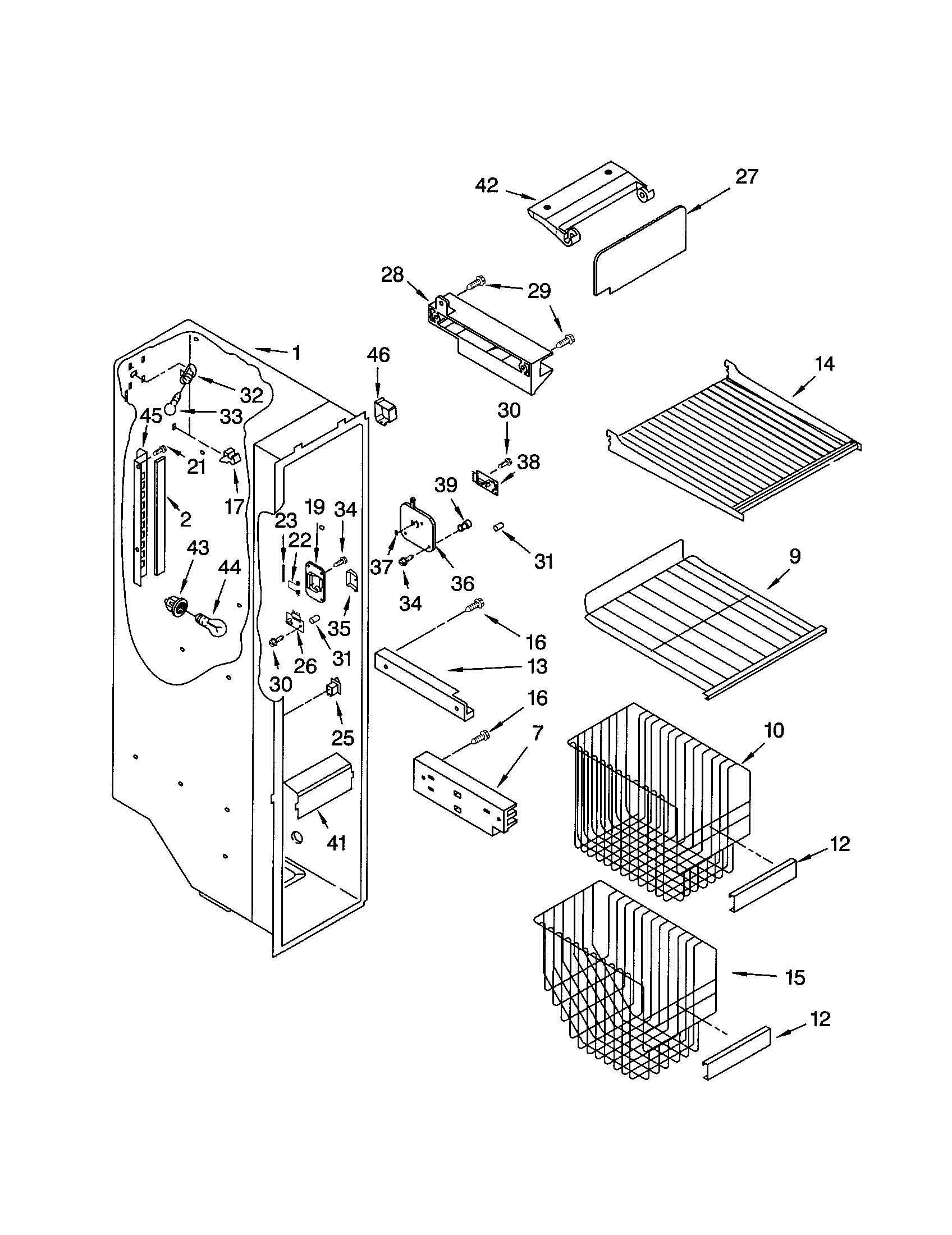 Kenmore 10653252201 freezer liner diagram