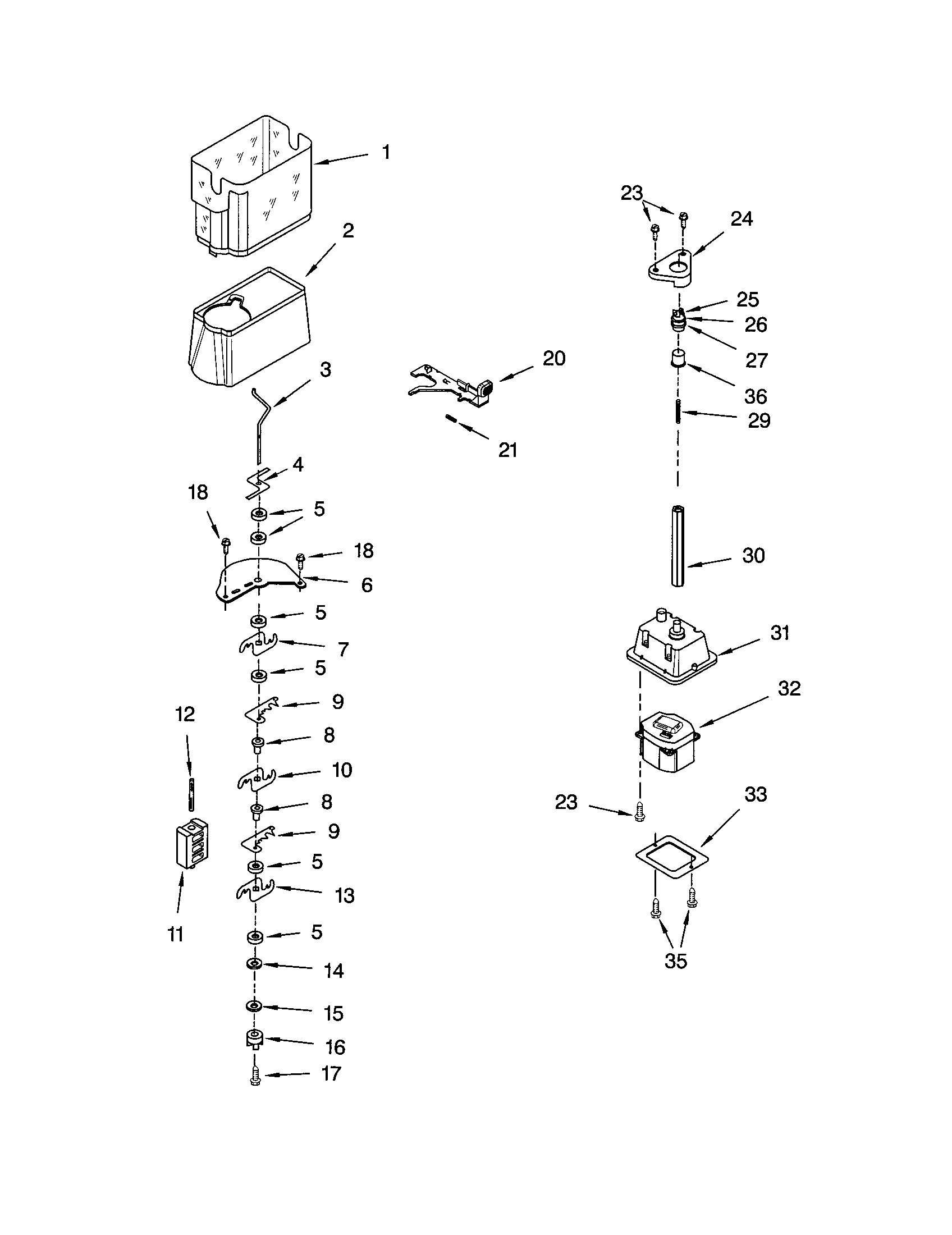 Kenmore 10653252201 motor and ice container diagram