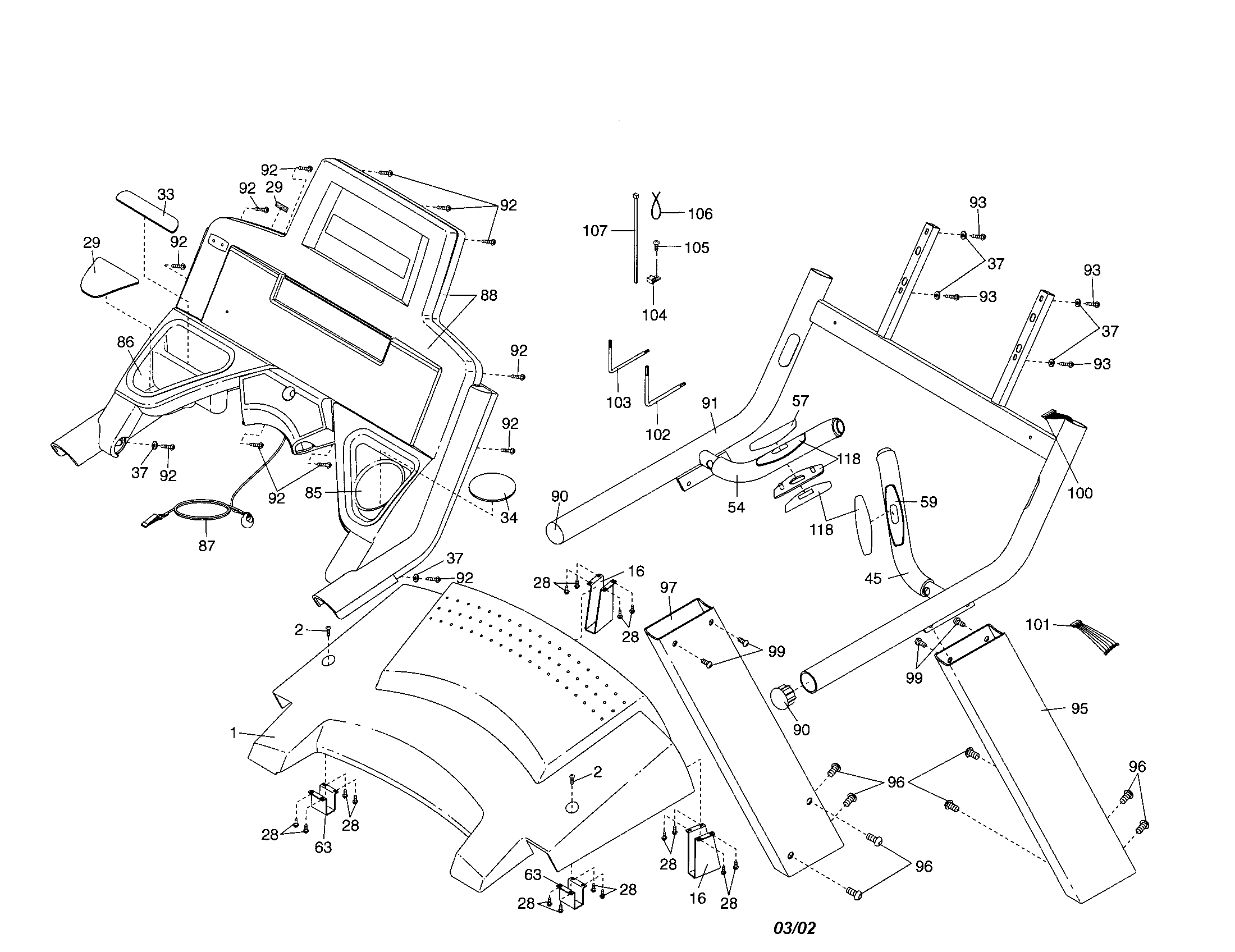 NordicTrack 831298030 console base/handrail diagram