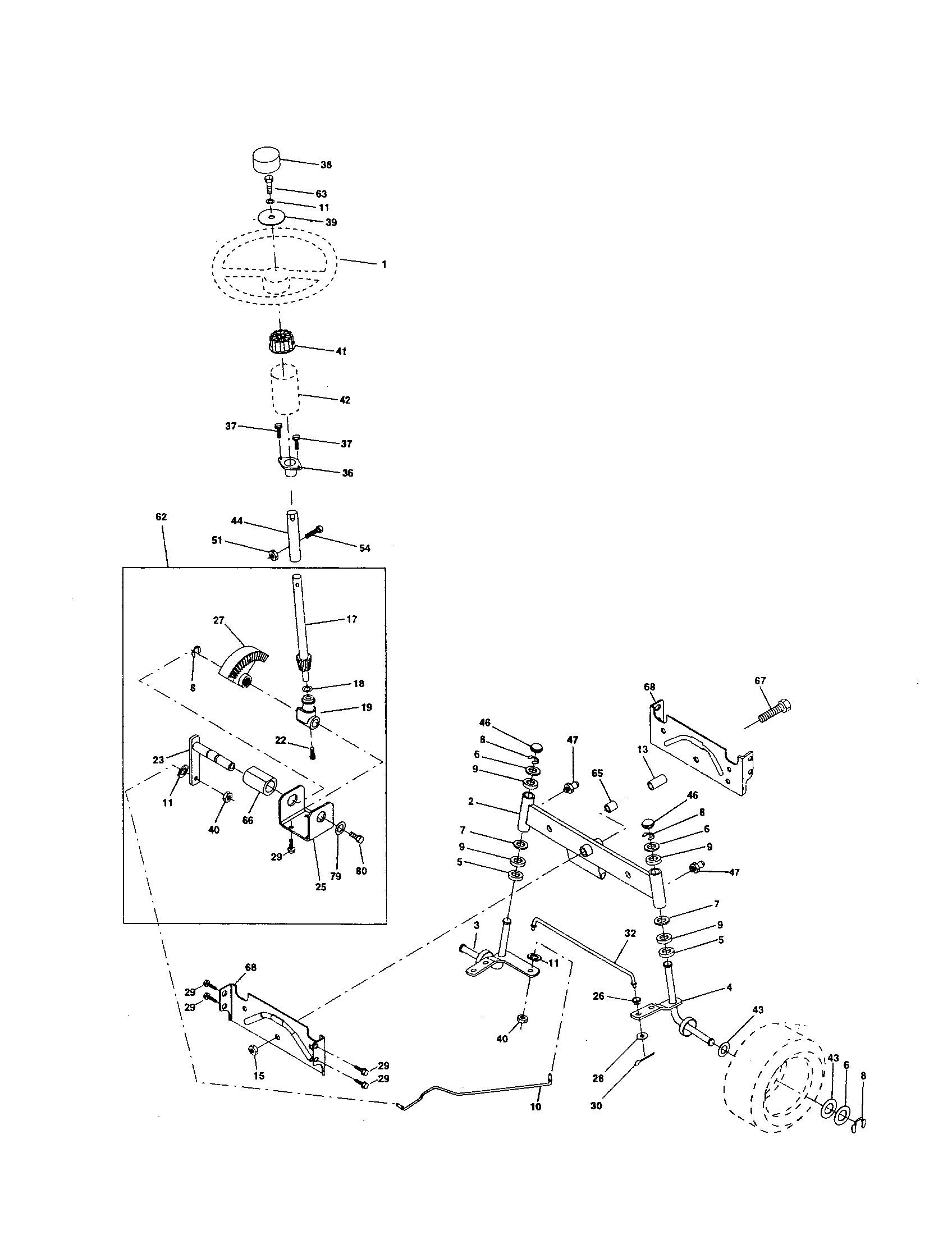 Poulan PPR17H42STA steering assembly diagram
