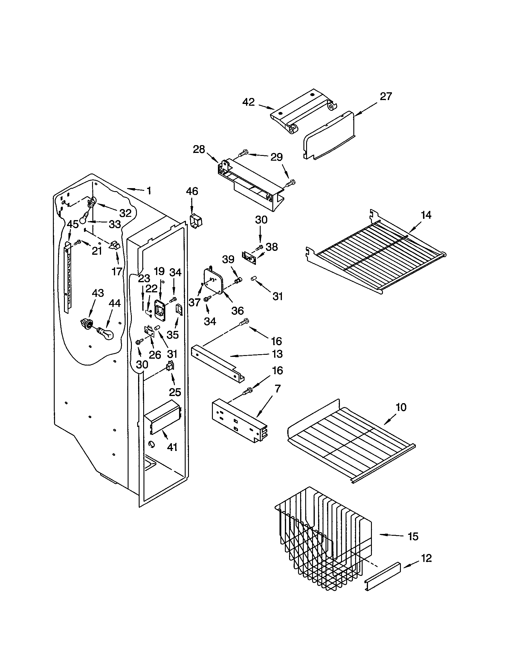 Kenmore 10651262103 freezer liner diagram