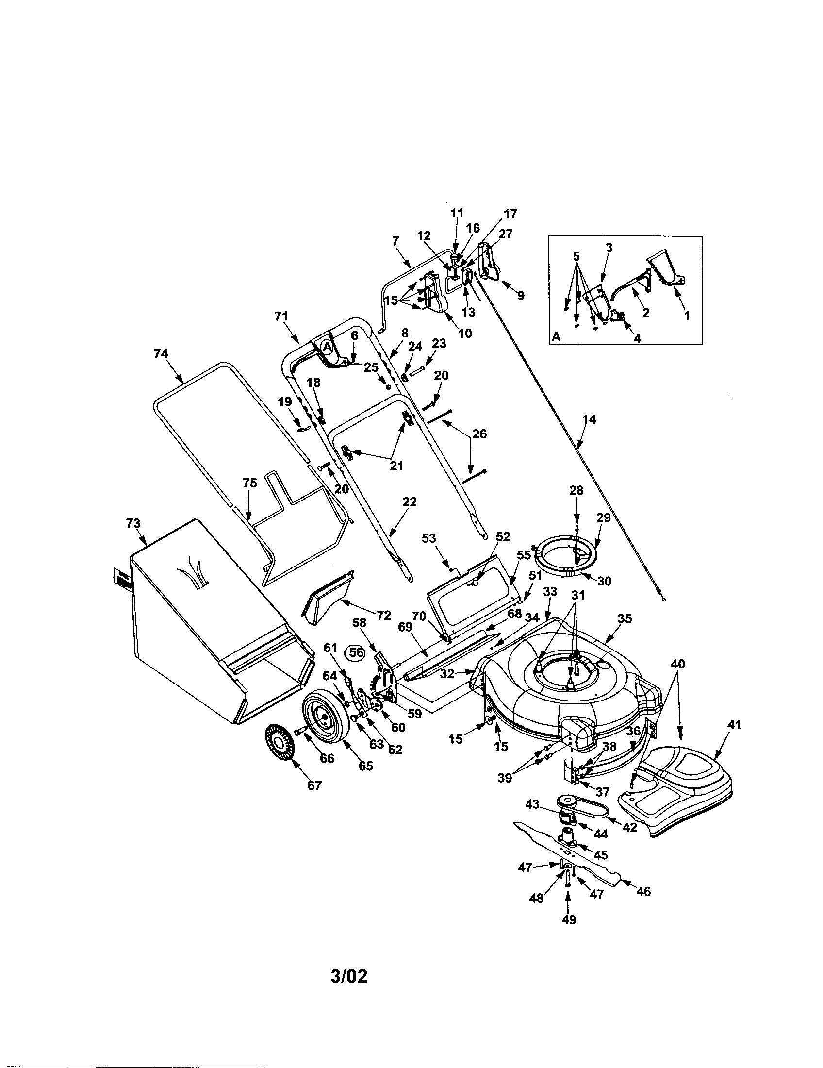 MTD 12A-449T402 drive/housing/handle diagram