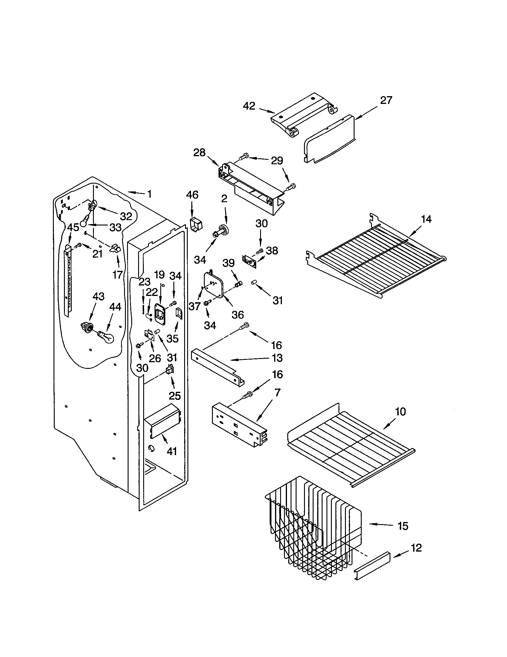 Kenmore 10651254103 freezer liner diagram