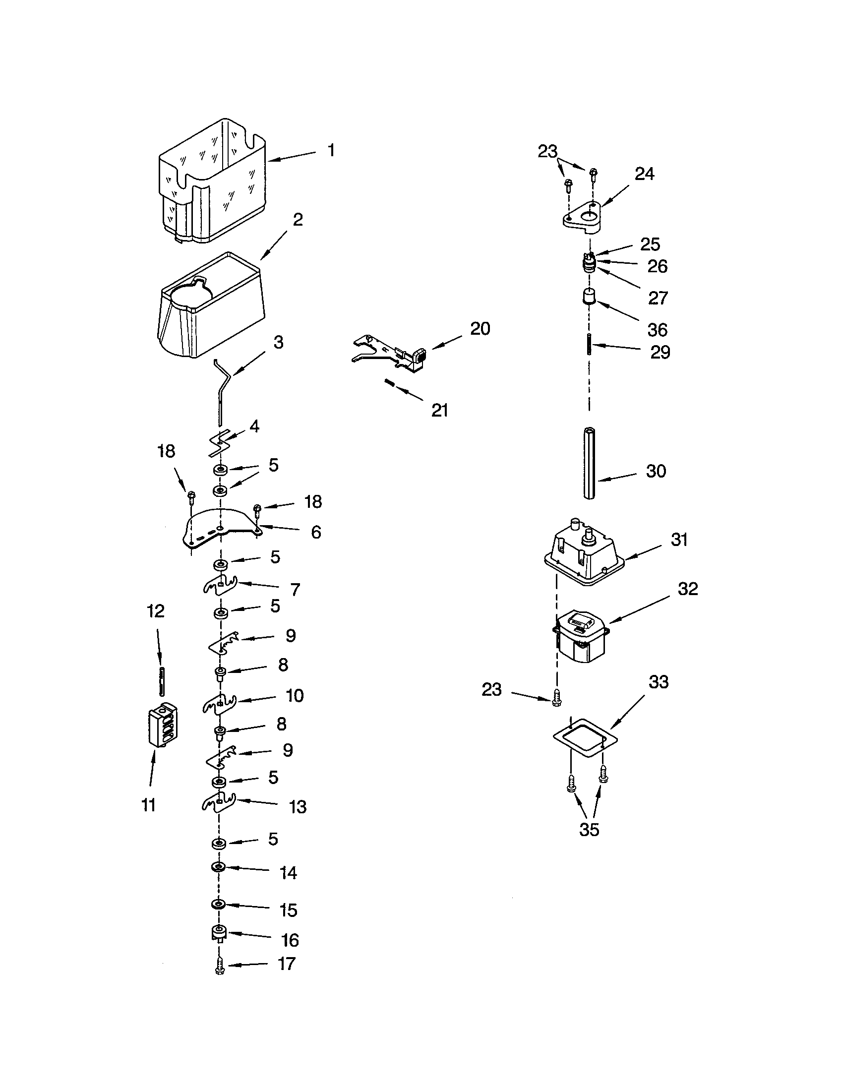 Kenmore 10651254103 motor and ice container diagram