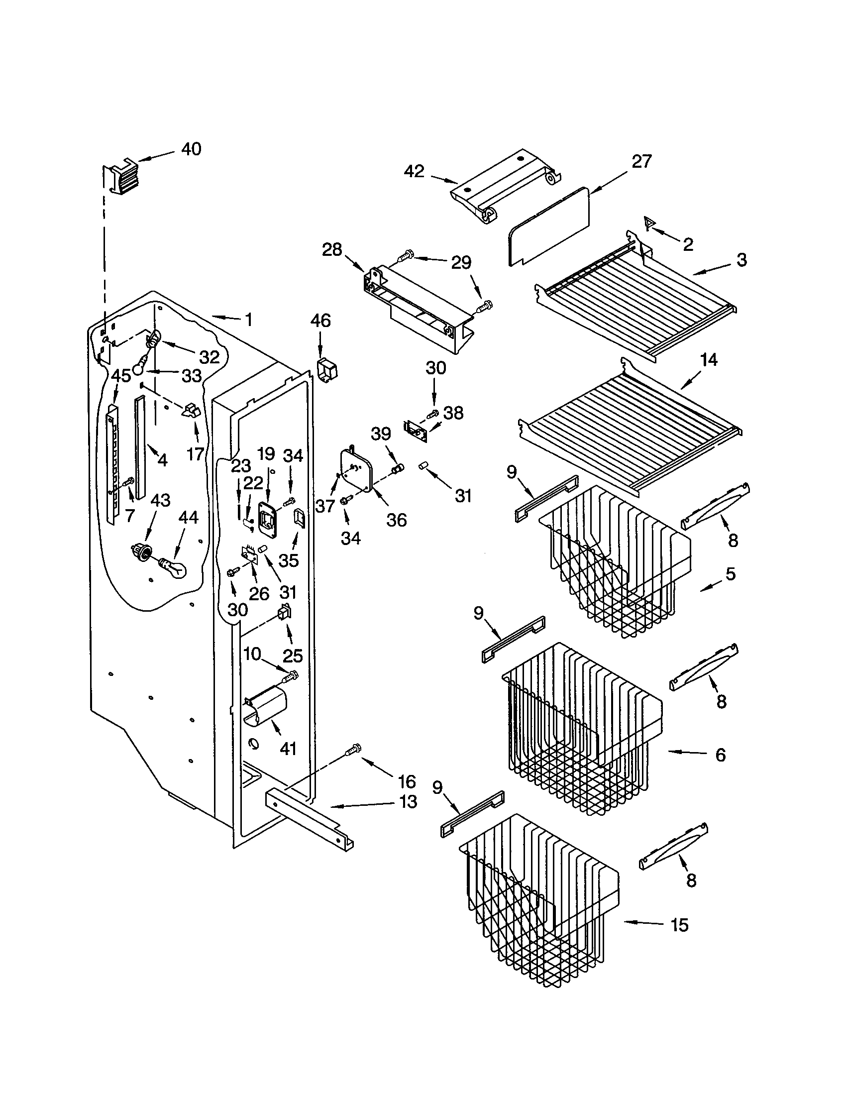 Kenmore 10653693201 freezer liner diagram