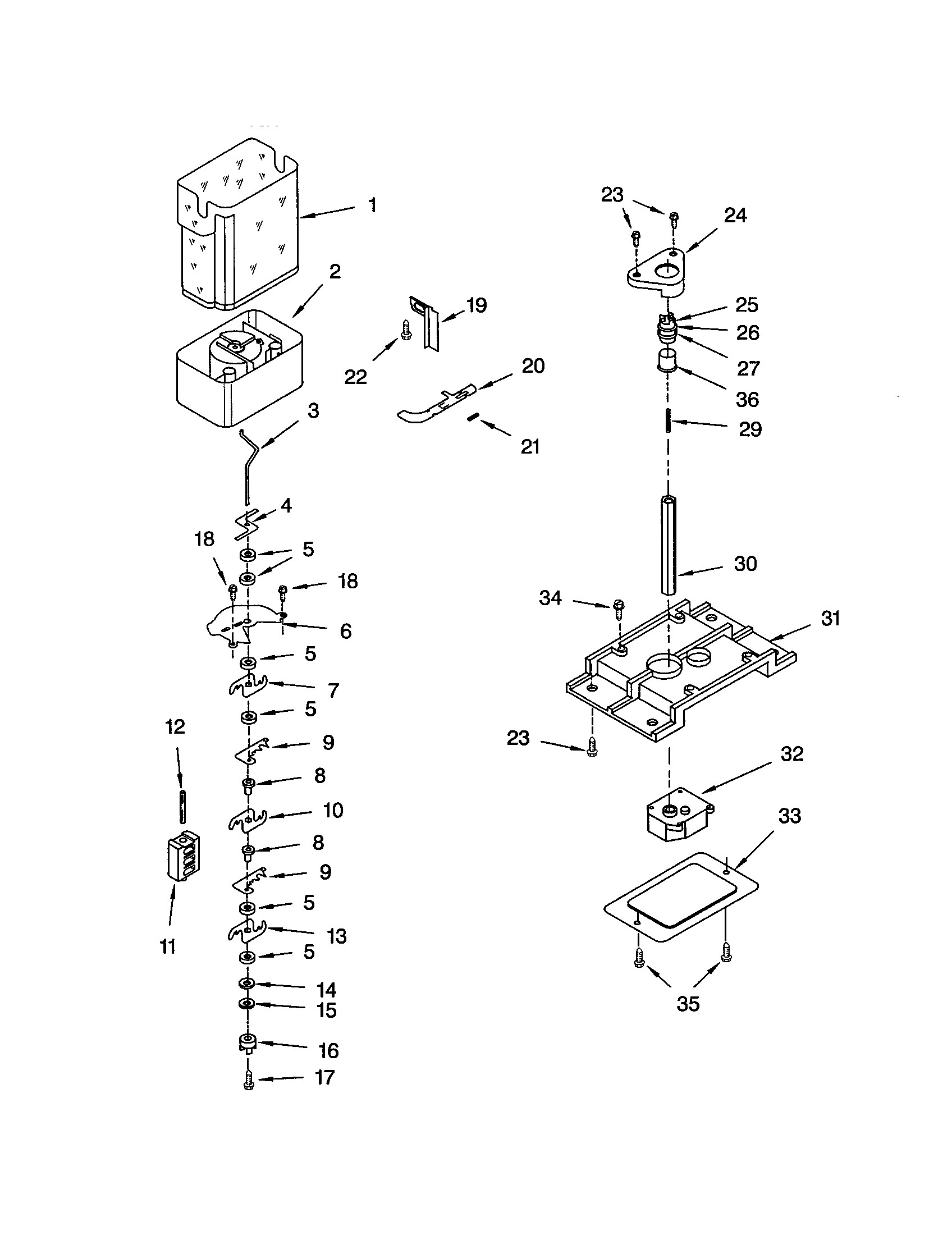 Kenmore 10653693201 motor and ice container diagram