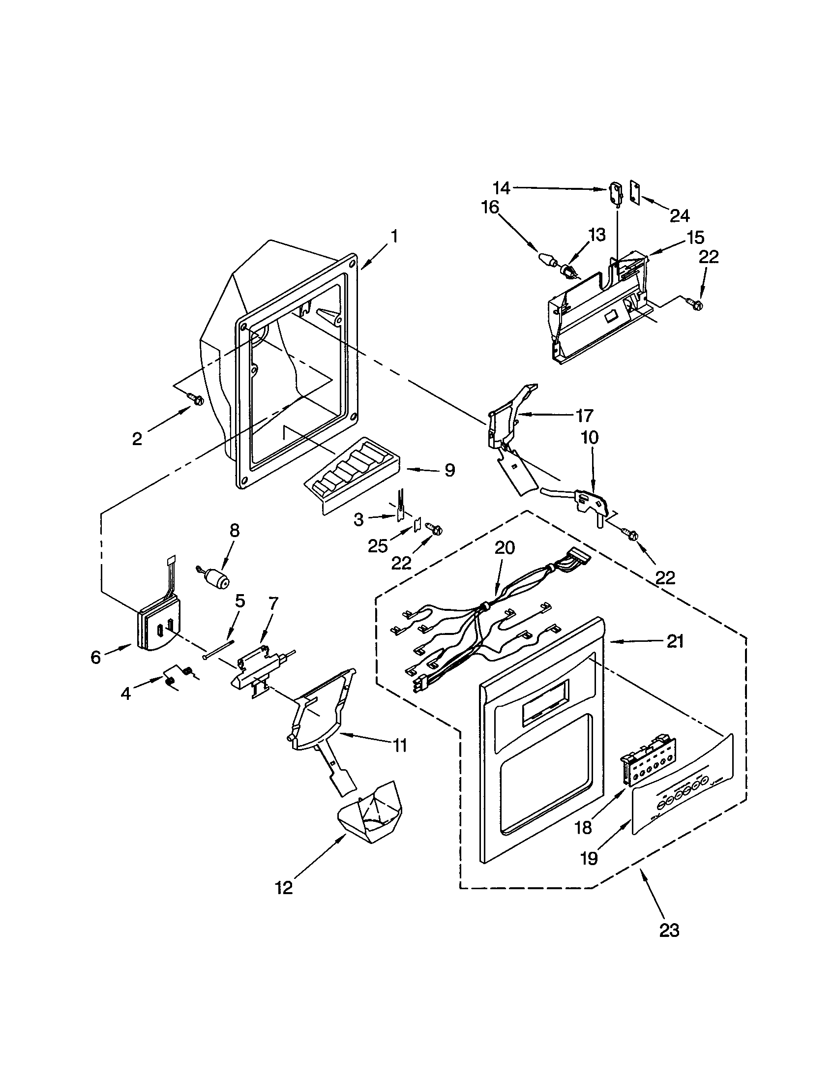 Kenmore 10653693201 dispenser front diagram