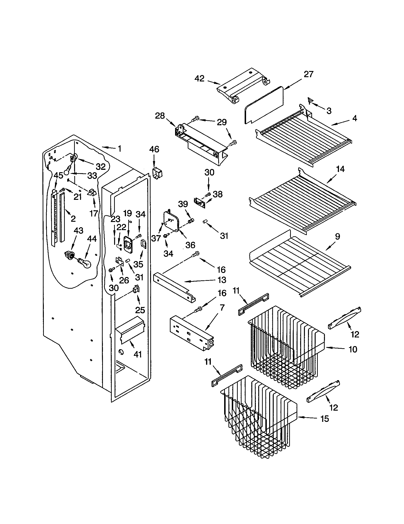 Kenmore 10653299201 freezer liner diagram