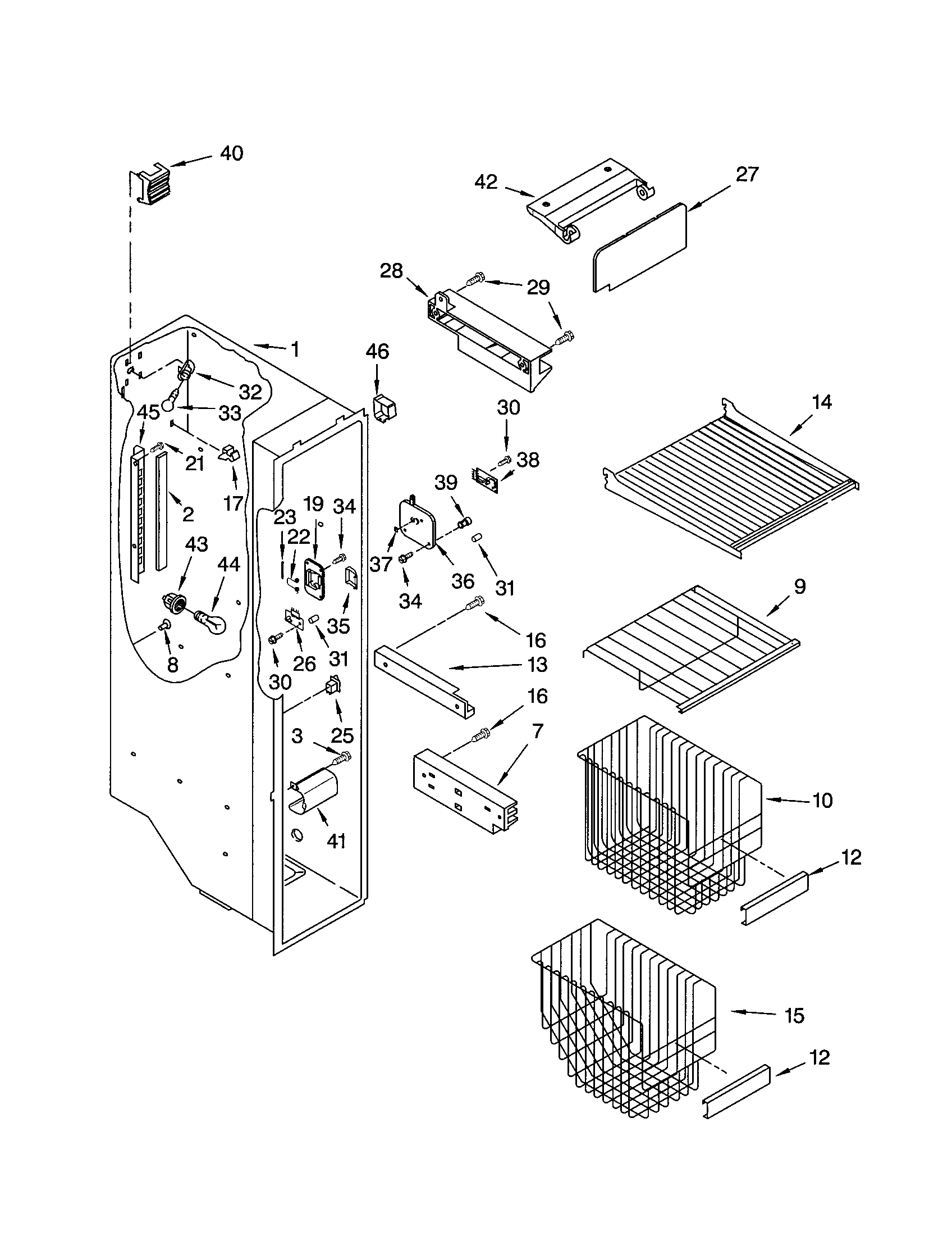 Kenmore 10653559201 freezer liner diagram