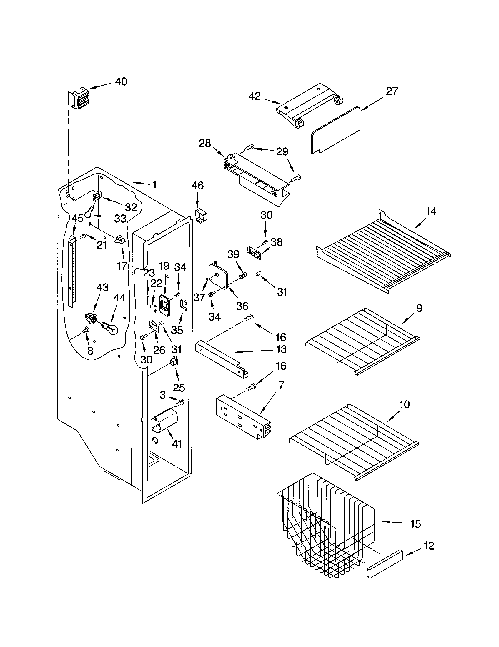 Kenmore 10651554103 freezer liner diagram