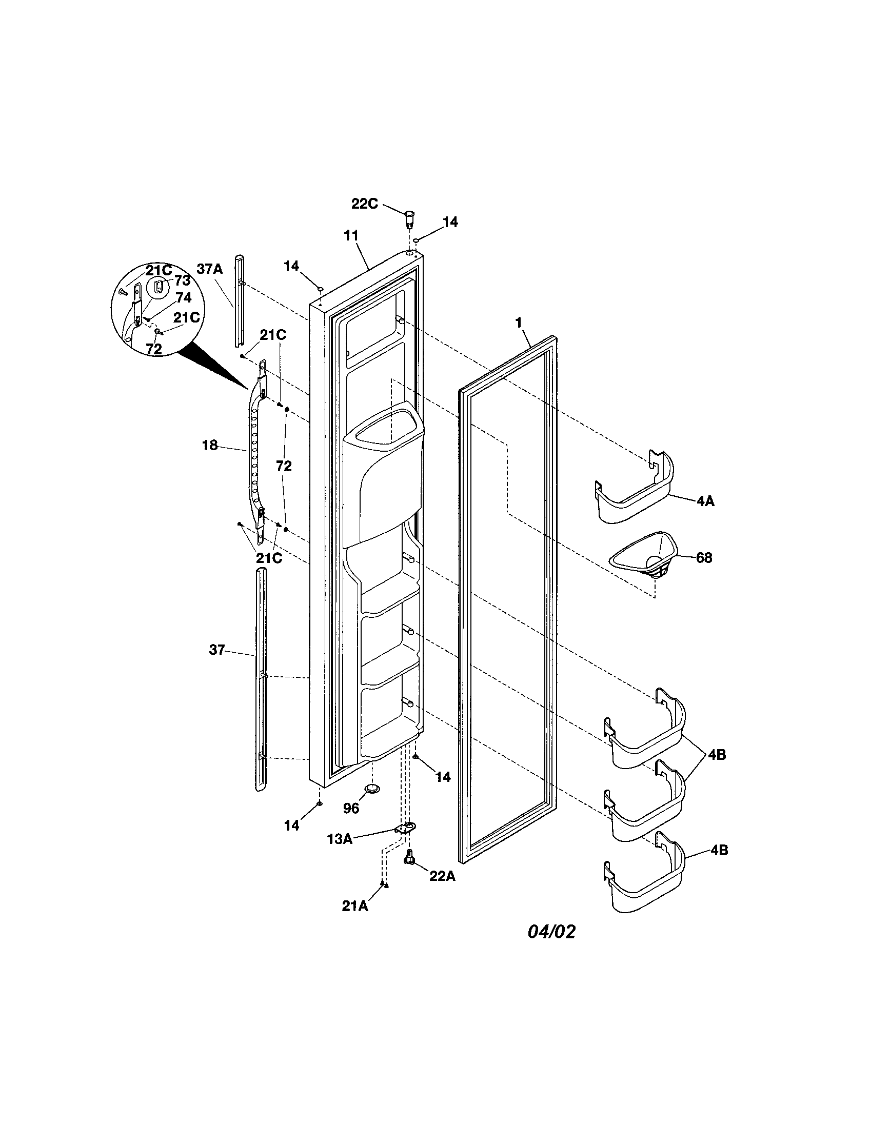 Kenmore 25351622100 freezer door diagram