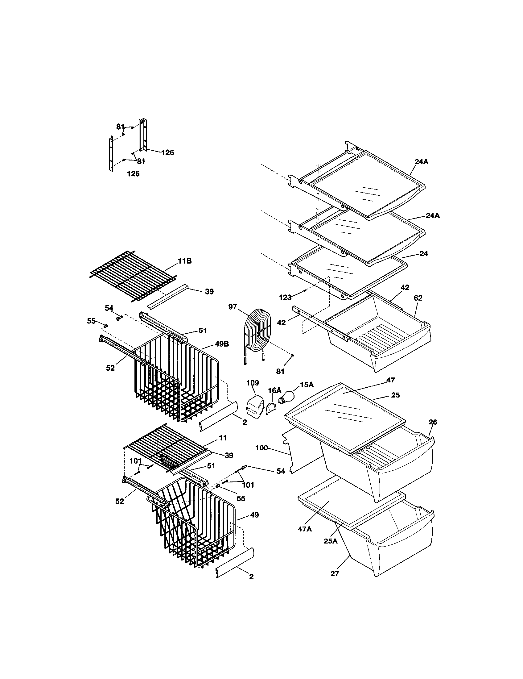 Kenmore 25351622100 shelves diagram