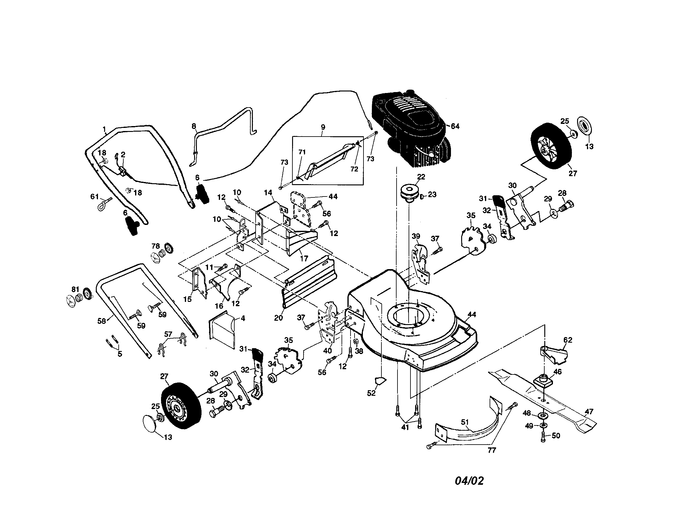 Craftsman 917377381 engine/handle/housing diagram