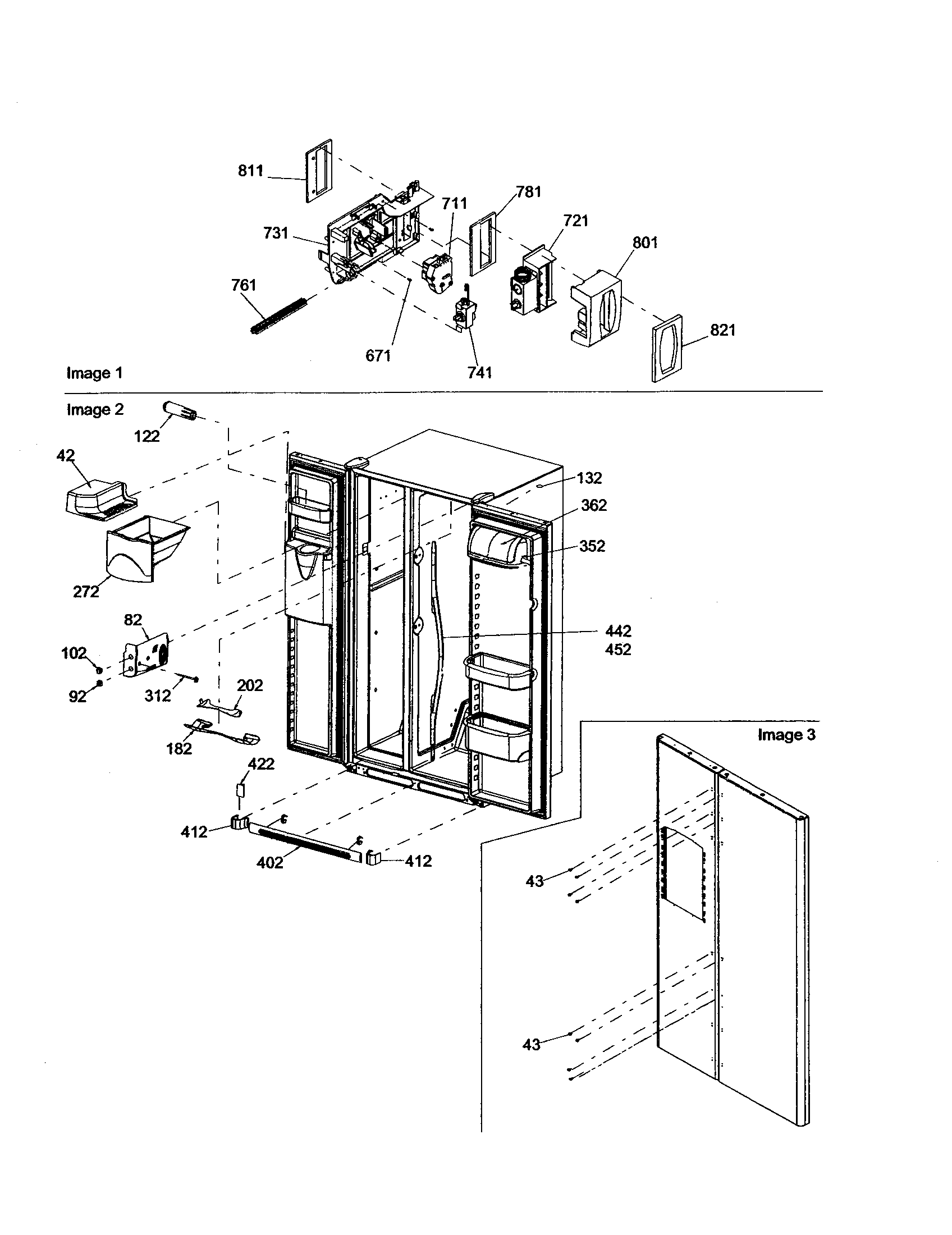 Amana DRS2663BB-PDRS2663BB0 controls/light shield/door handles diagram