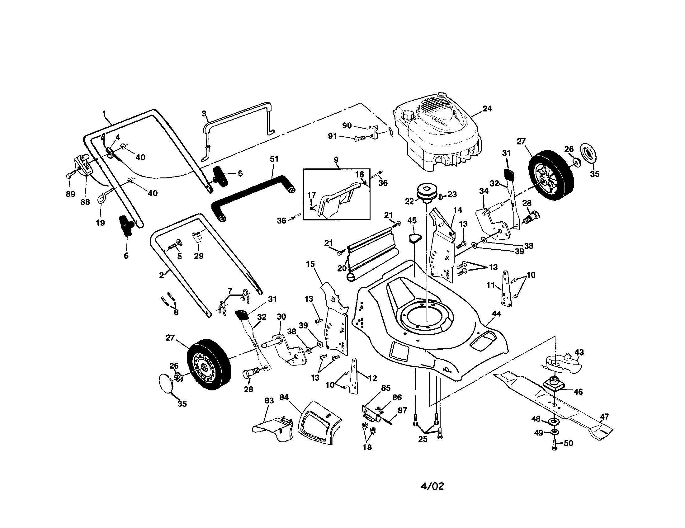 Poulan PR65Y21MB engine/handle/housing diagram