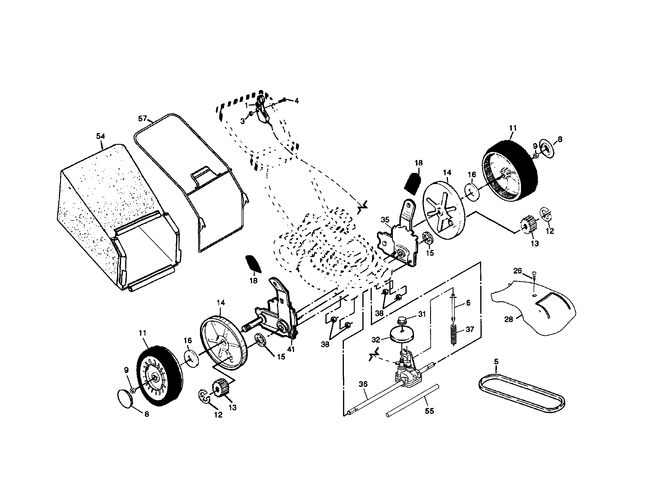 Poulan PR65Y21MB wheels/tires/bag diagram