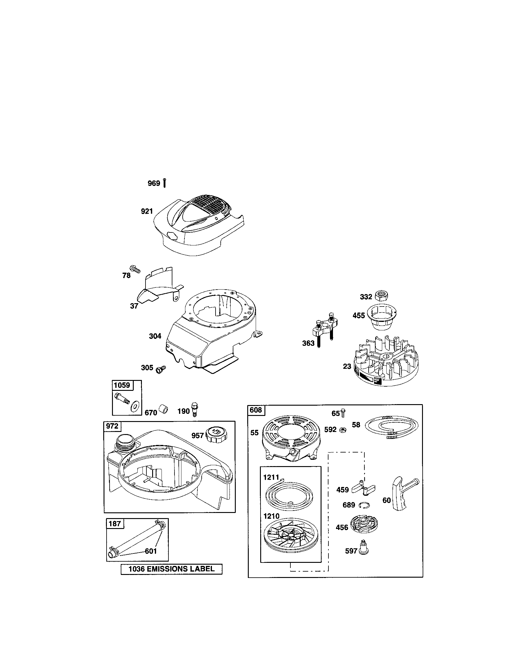 Poulan PR65Y21MA starter-rewind/housing-blower diagram