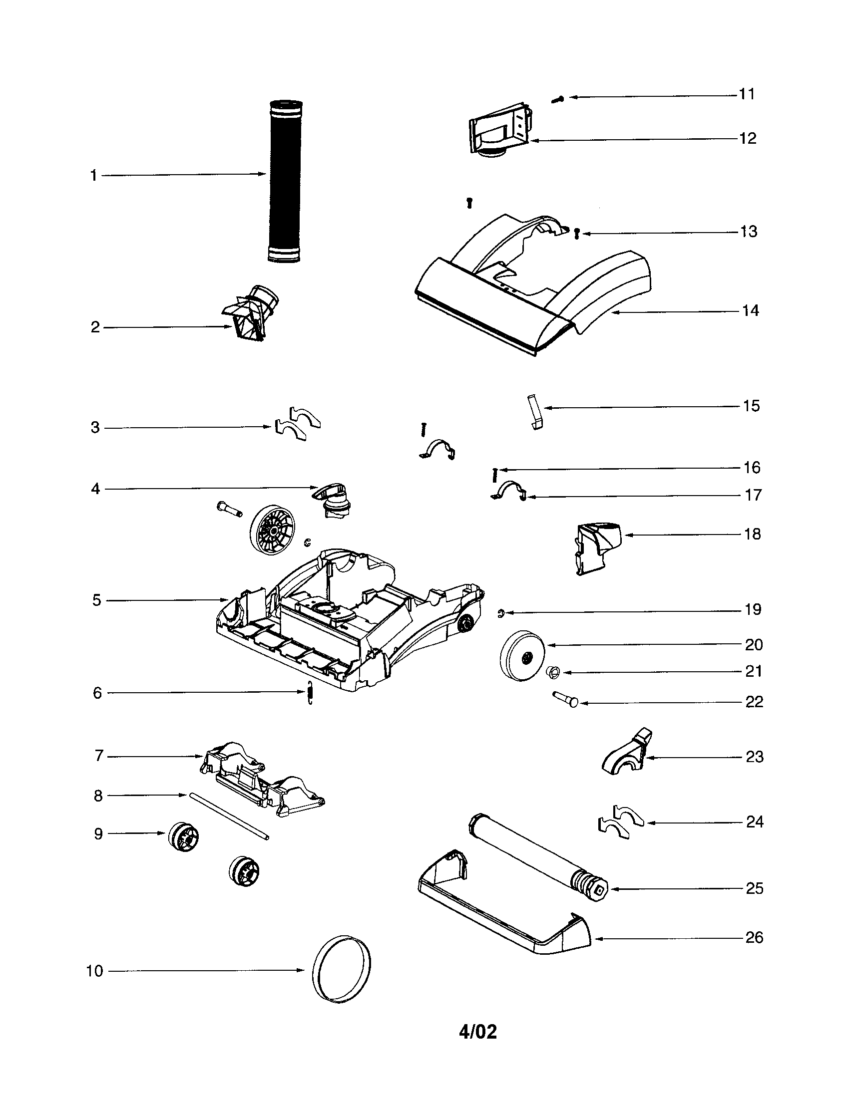 Eureka 5840A base/hood diagram