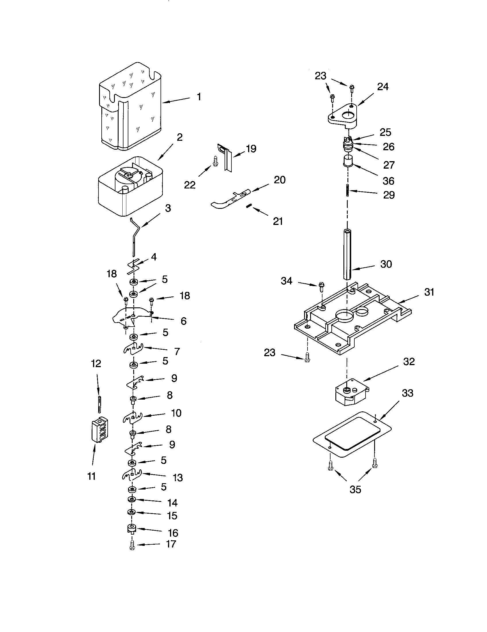 Kenmore 10653762200 motor and ice container diagram