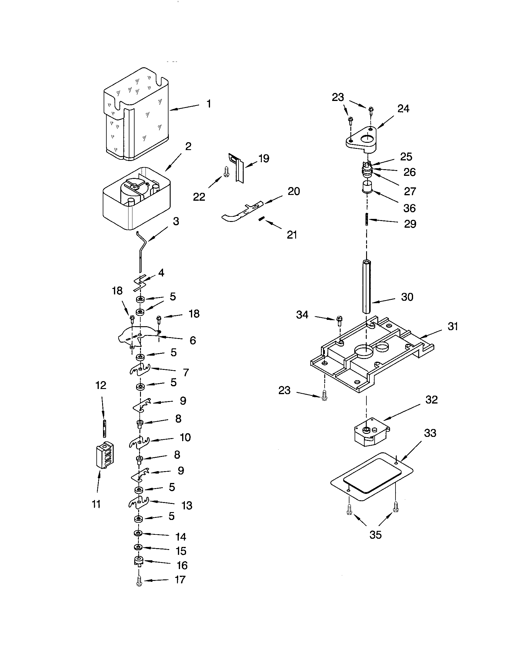 Kenmore 10653564200 motor and ice container diagram