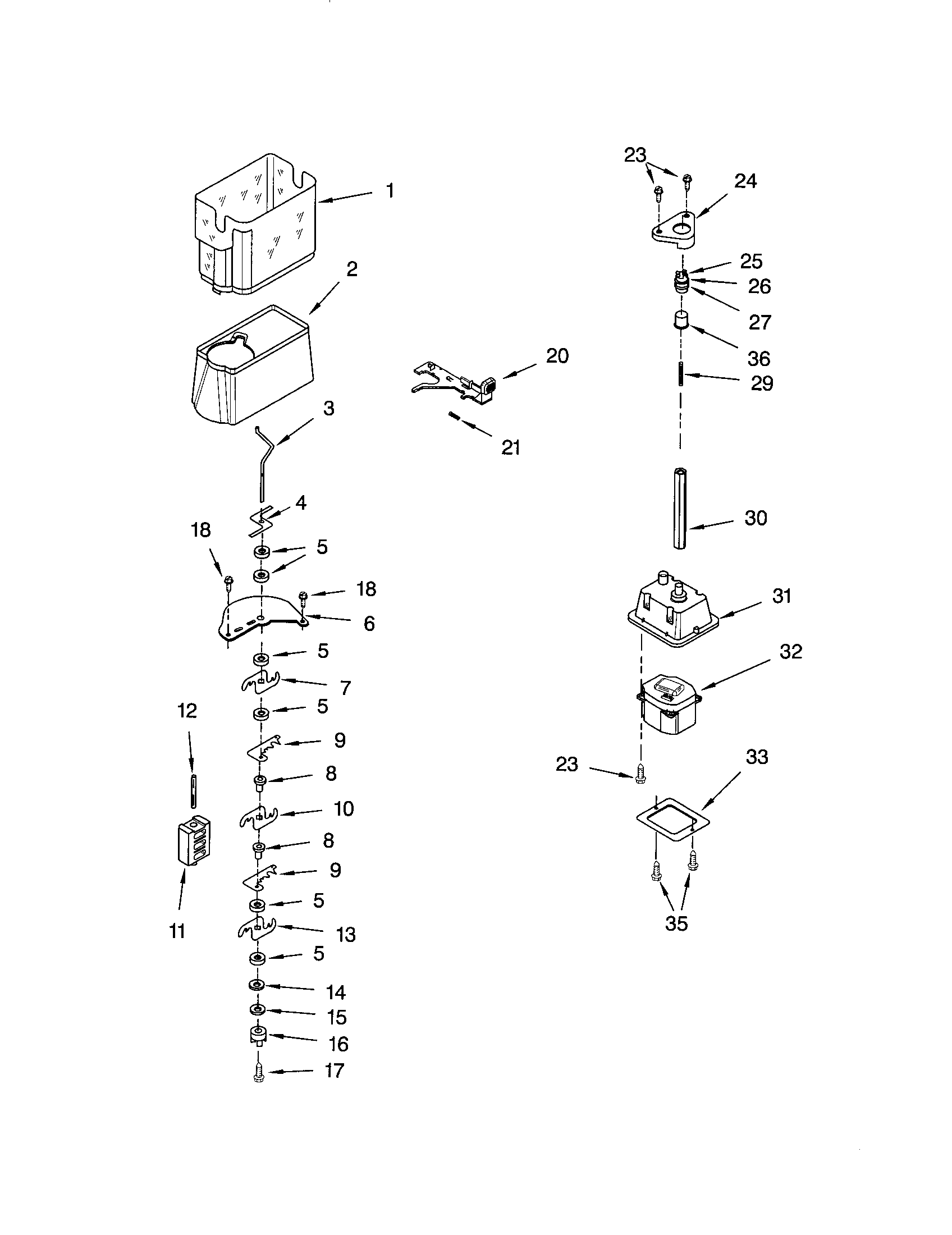 Kenmore 10653264200 motor and ice container diagram