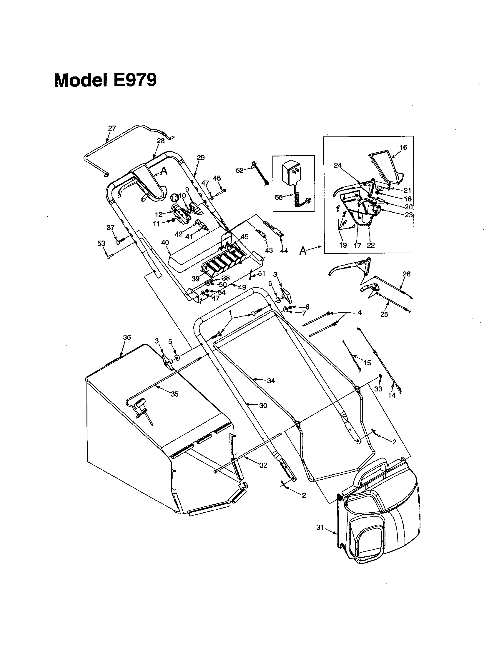 MTD 970-979 upper control housing/handle/bag diagram