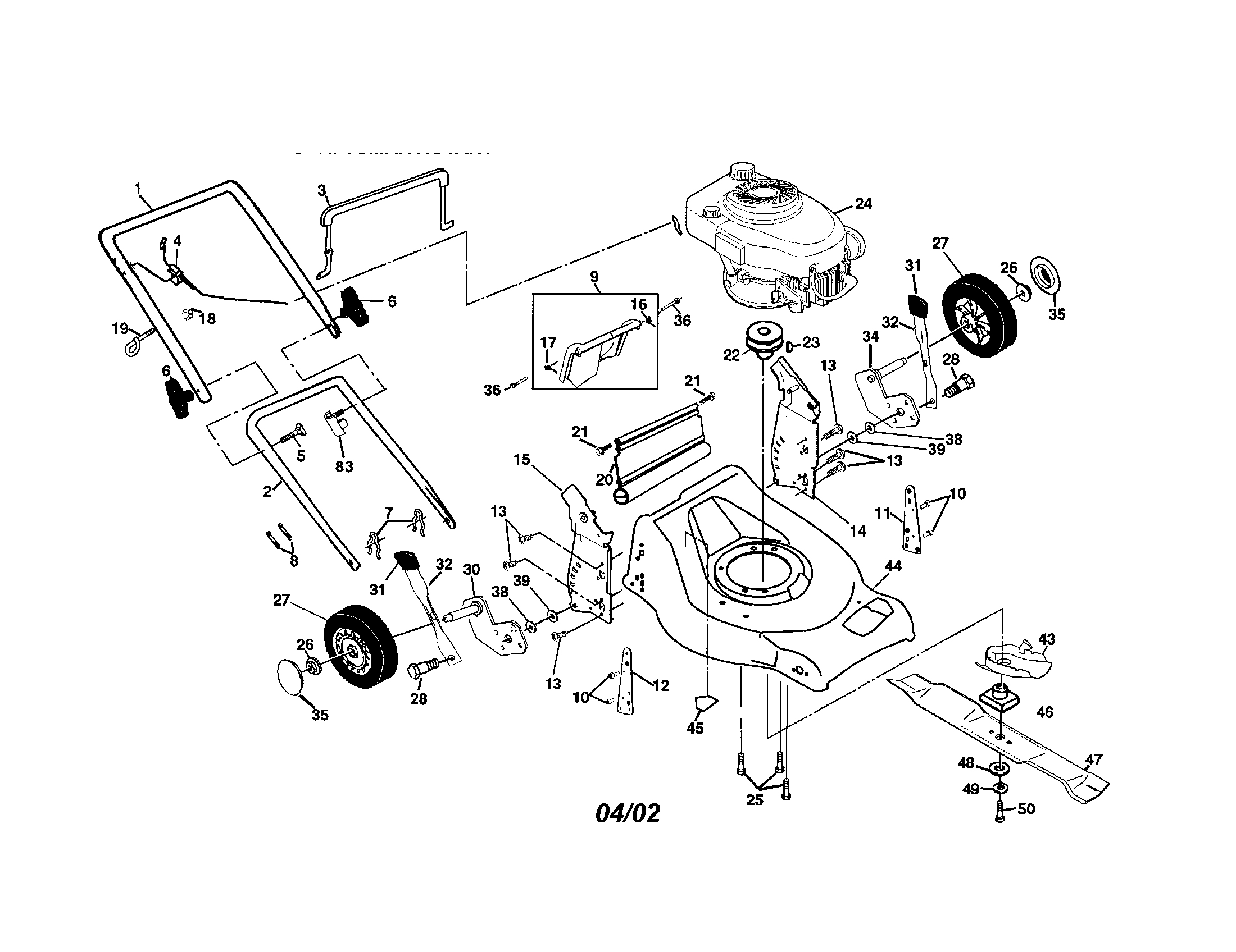 Craftsman 917378341 engine/handle/housing diagram