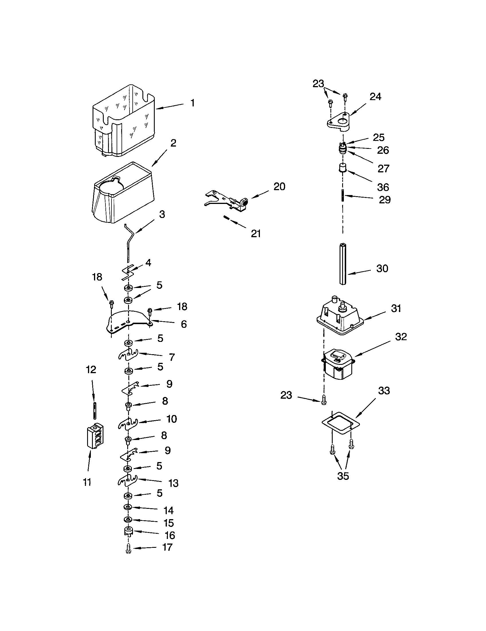 Kenmore 10653292200 motor and ice container diagram