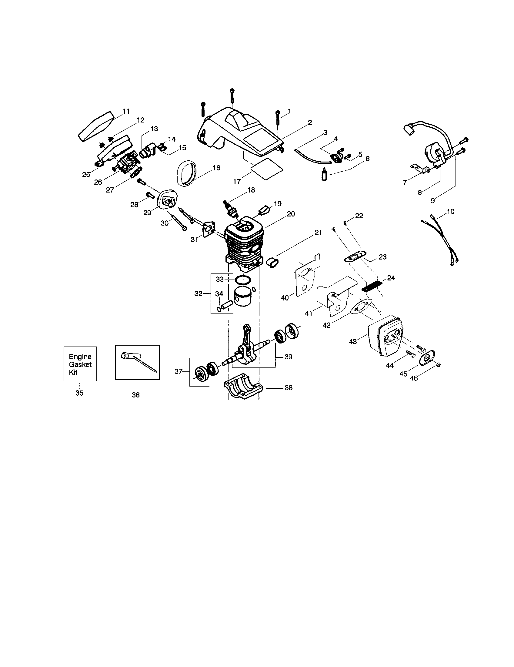 Poulan 2500LE cylinder shield/crankshaft diagram
