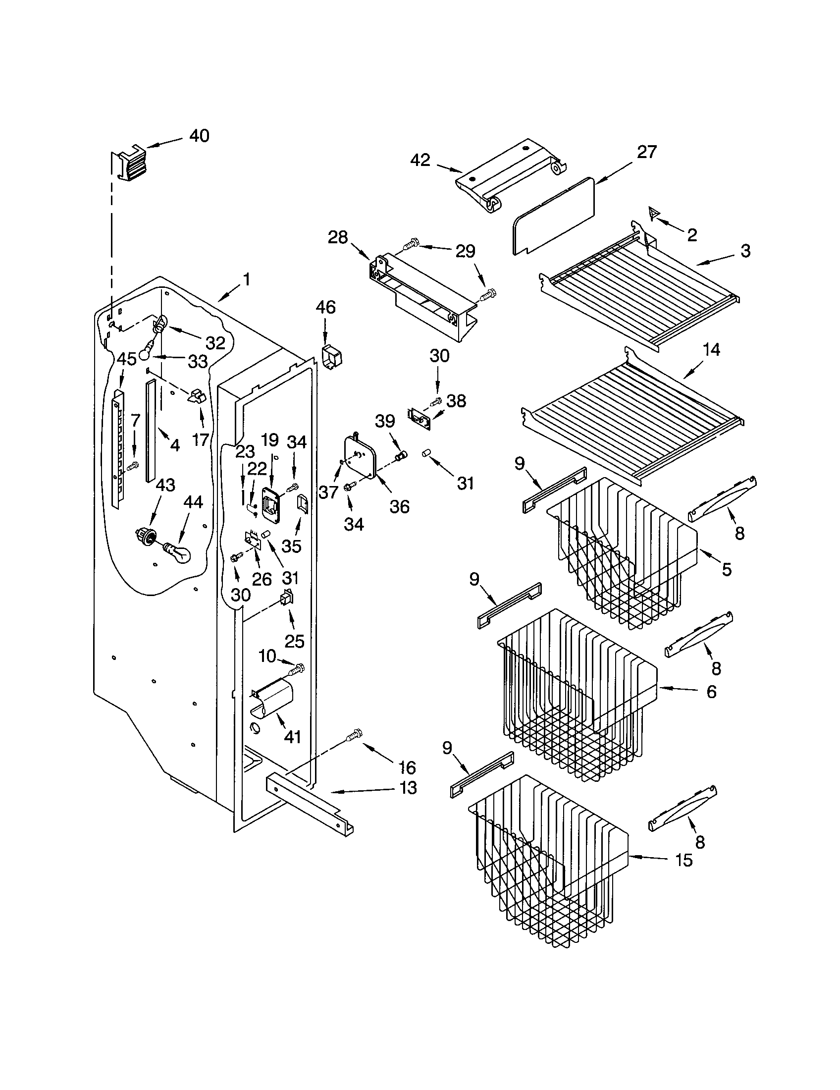 Kenmore 10653793201 freezer liner diagram