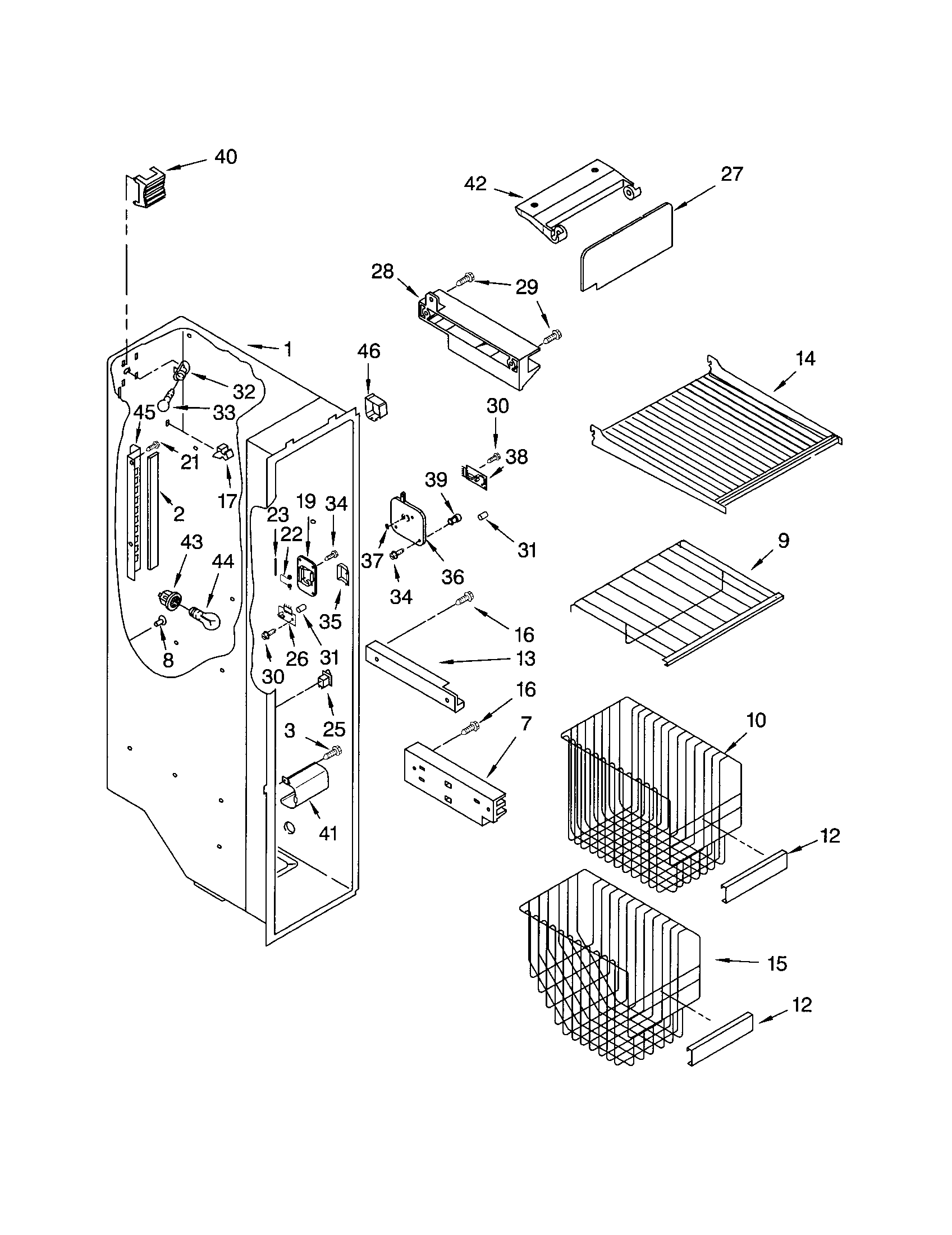 Kenmore 10653759201 freezer liner diagram
