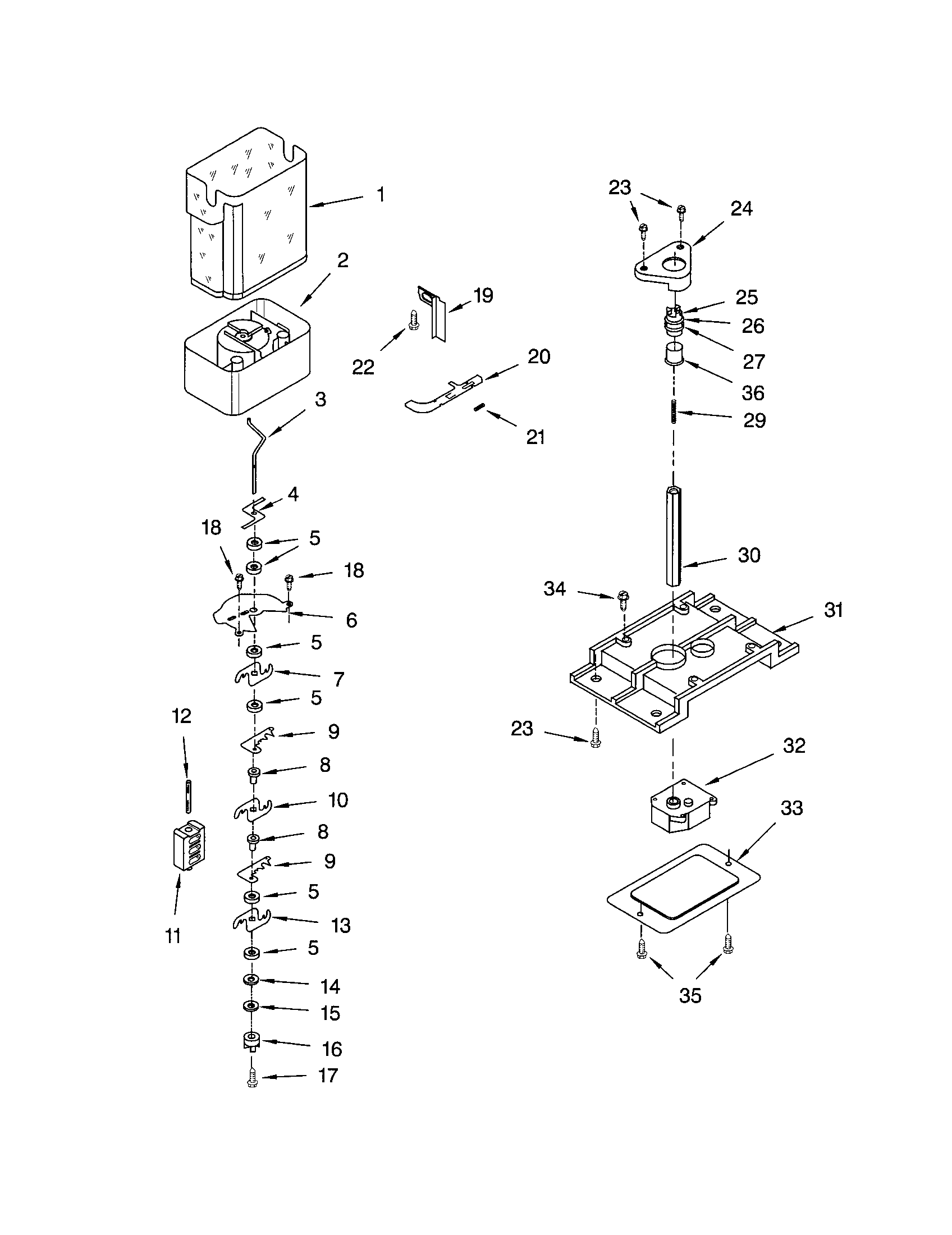 Kenmore 10653759201 motor and ice container diagram