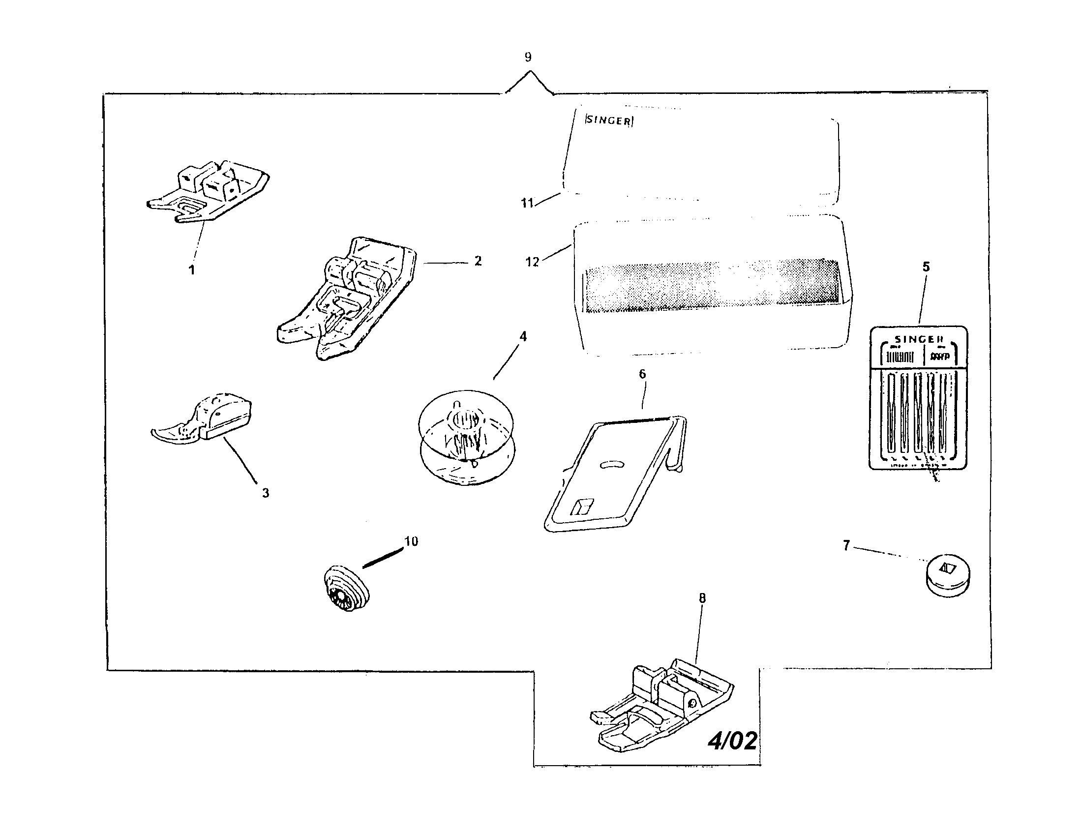 Singer 9832 attachment set diagram