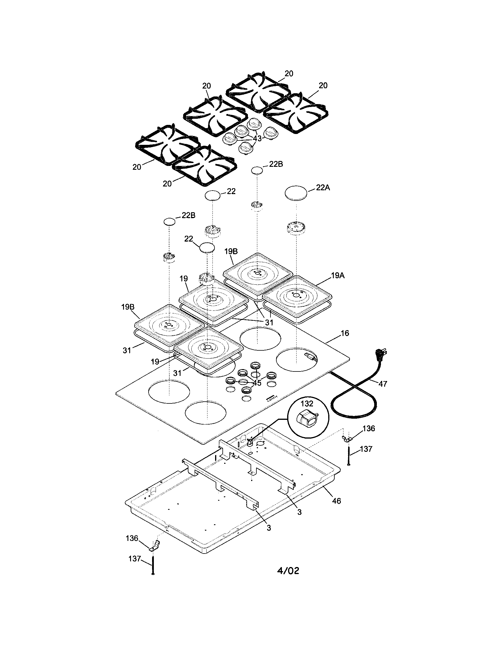 Frigidaire FGC36S8HBA cooktop diagram