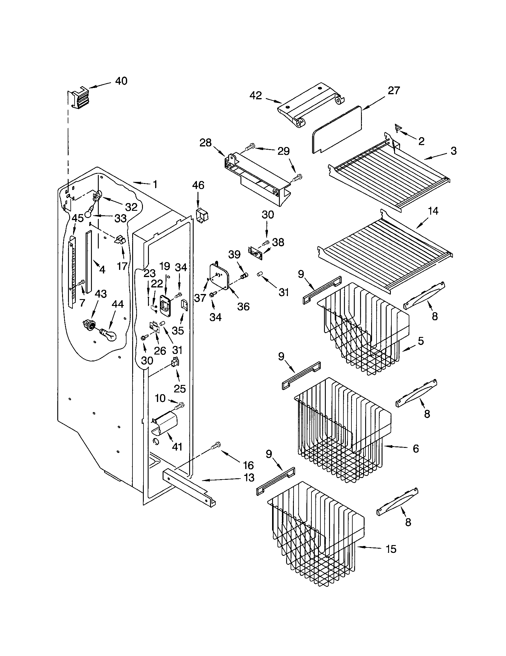 Kenmore 10652609101 freezer liner diagram