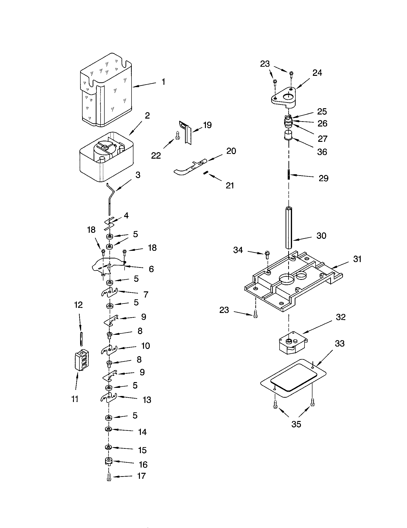 Kenmore 10652609101 motor and ice container diagram