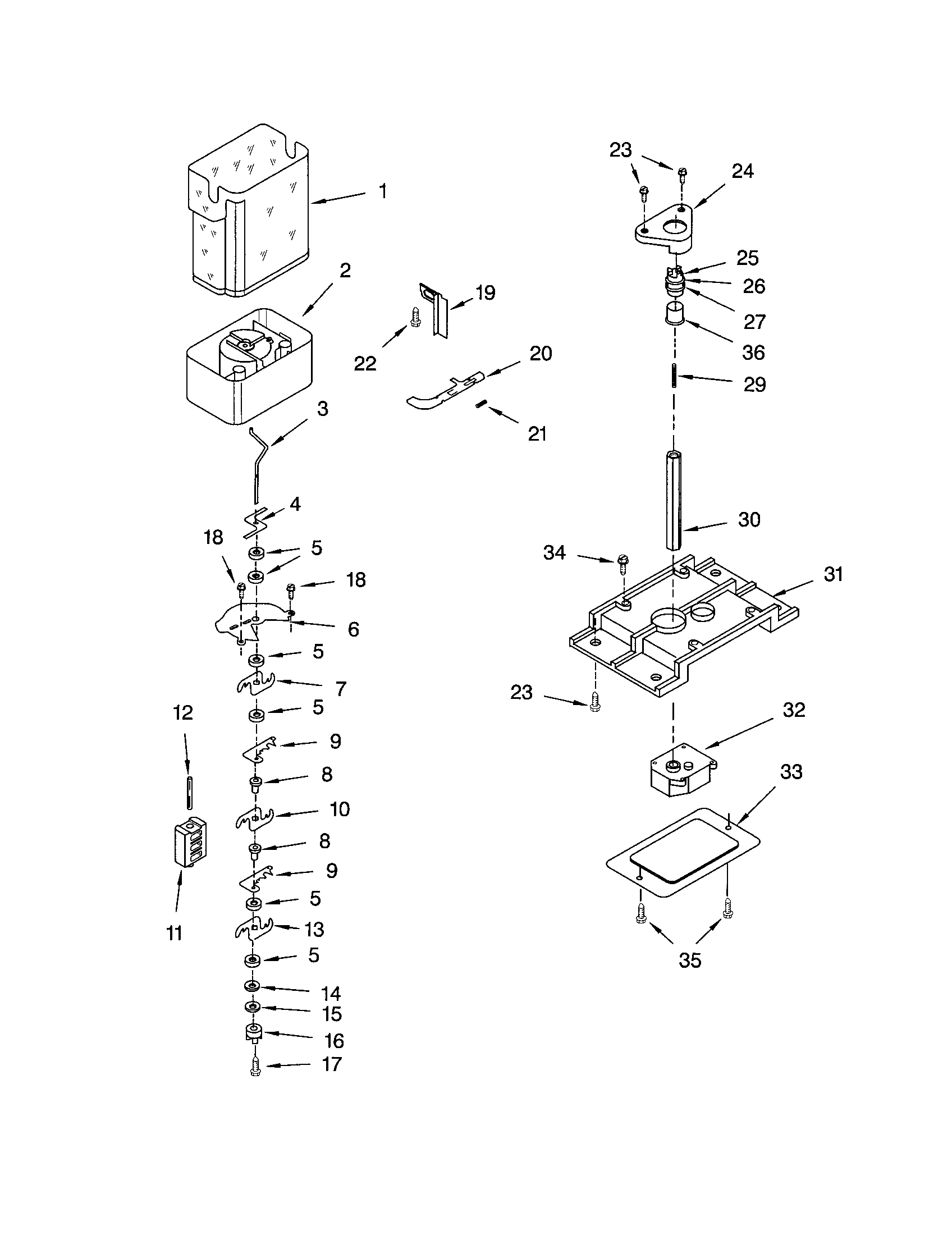 Kenmore 10652704101 motor and ice container diagram