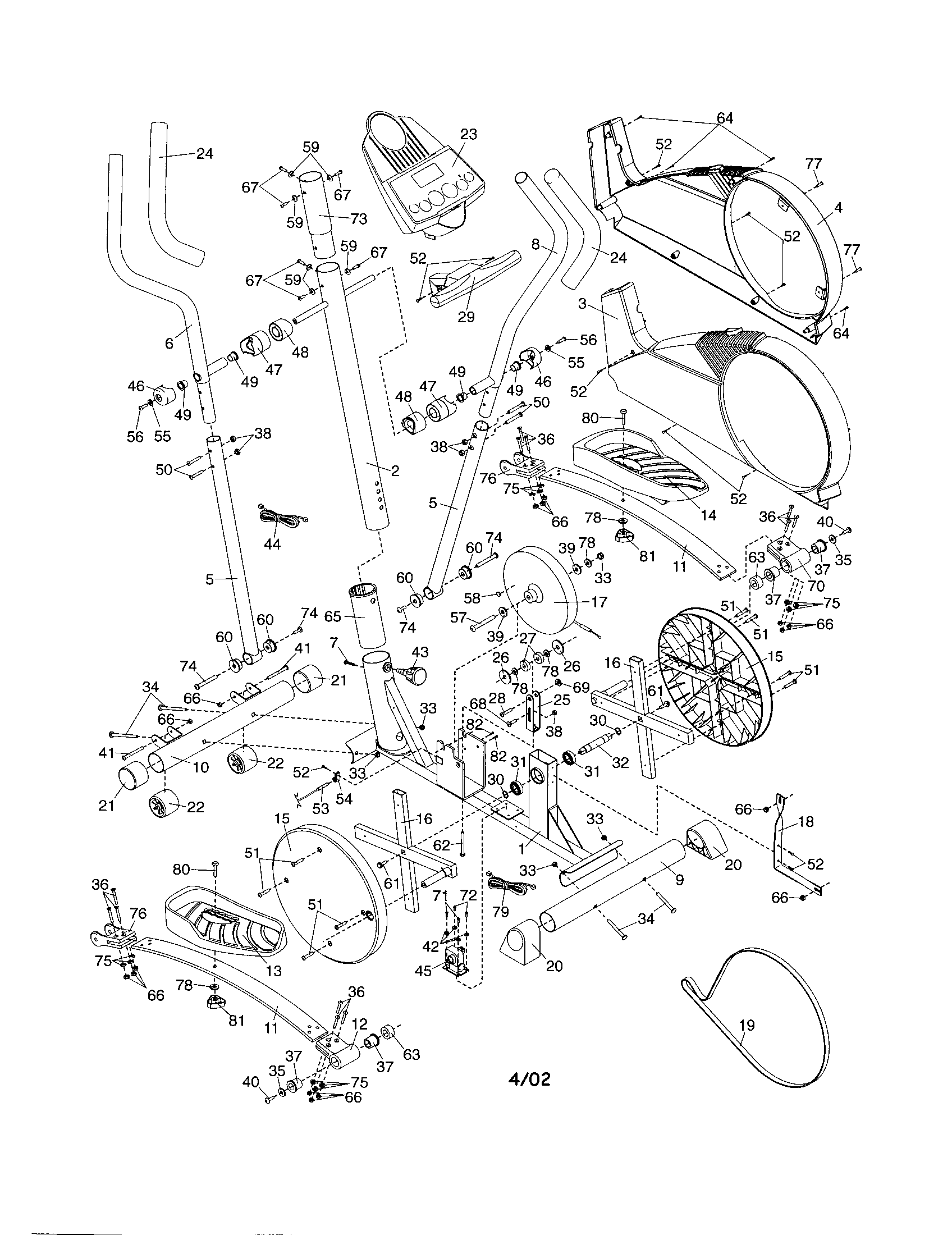 Proform PFEL45011 handrails/base-console diagram