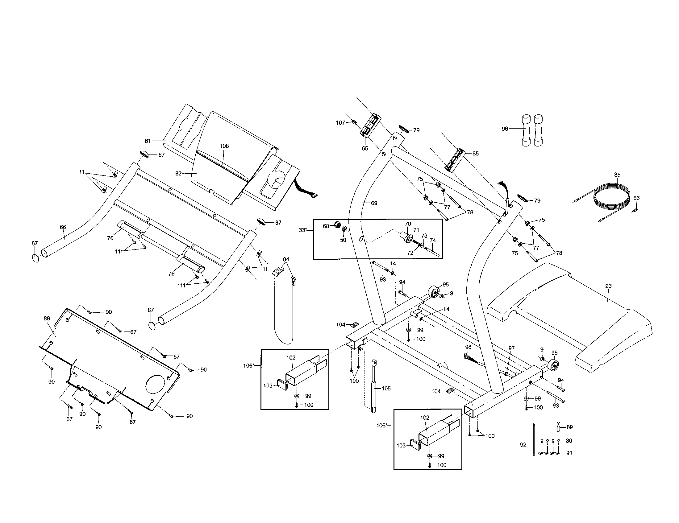 NordicTrack NTTL15020 console base/handrails diagram
