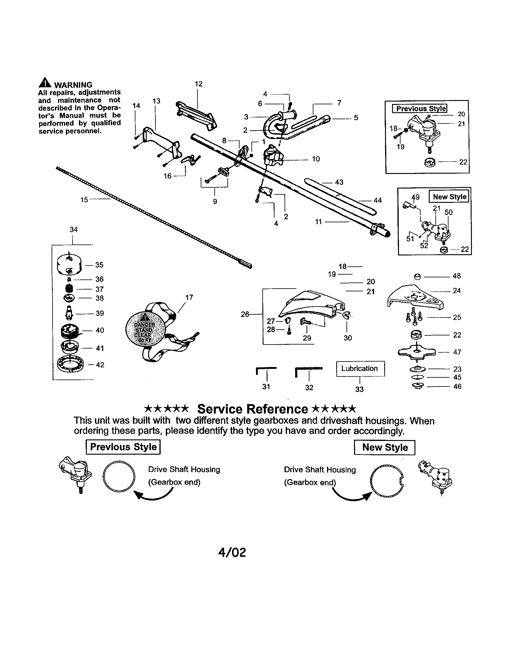 Poulan BC24W driveshaft/service reference diagram